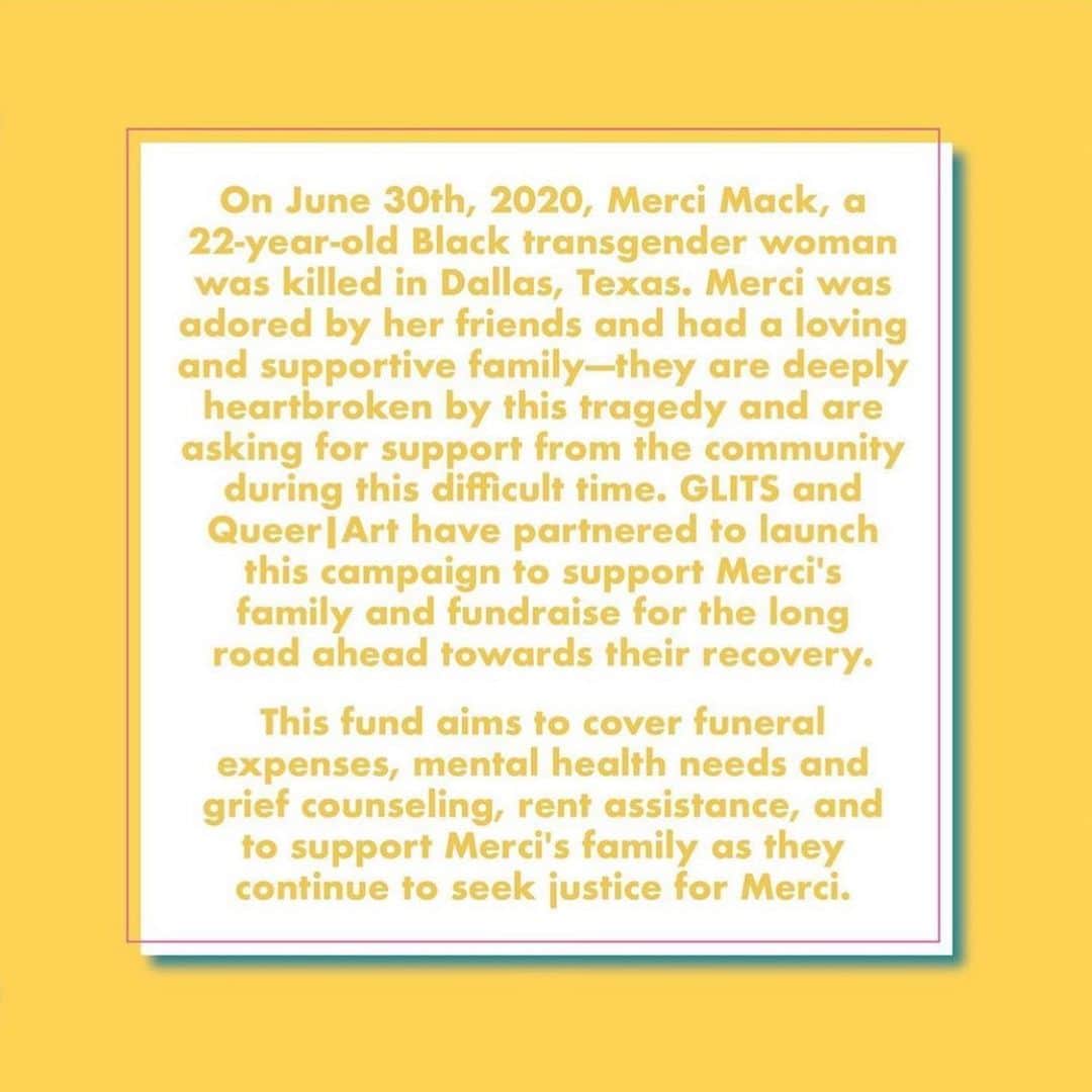 レナ・ダナムさんのインスタグラム写真 - (レナ・ダナムInstagram)「RIP Merci Mack. ❤️ This story breaks my heart as it reminds us that our Black trans sisters remain in danger. Merci’s death is believed to be at least the 18th known violent death of a transgender or gender non-conforming person this year in the U.S. That number is unacceptable and we need to hold it in our minds as we continue to ask officials to invest in protecting Black trans lives. If you can, please join me in donating to support Merci’s family. Their daughter loved baking cookies at home, relaxing in her hot tub and going to work at a local restaurant. They have lost a fully formed woman- let’s ease that burden in whatever way we can. The link is in my bio. Thank you to @glits_inc for banding us together to support this family! #JusticeForMerciMack #Blacklivesmatter #Blacktranslivesmatter.⁣ --⁣ #Repost @glits_inc:⁣ On June 30th, Merci Mack, a 22-year-old Black transgender woman was killed in Dallas, Texas. Merci was adored by her friends and had a loving and supportive family, who are deeply heartbroken and are asking for support during this difficult time. @glits_inc and @queerart have teamed up to launch this campaign and fundraise $50K for Merci’s family. ⁣⁣⁣ ⁣⁣⁣ Merci’s loved ones should not have to worry about bills or rent while grieving such a traumatic loss, and they should have everything they need to recover long-term and seek justice for Merci. All funds collected through this fundraiser will be withdrawn to Merci's sister. There’s no time to waste, help us raise $50K within 48 hours—link is in my bio!⁣⁣⁣ ⁣⁣⁣⁣⁣⁣⁣ Here’s what you can do:⁣⁣⁣⁣⁣⁣⁣ 1. Donate⁣⁣⁣ via link in my bio⁣⁣⁣⁣ 2. Use the fundraising toolkit (bit.ly/merci-toolkit) to commit to fundraising at least $500 TODAY through your networks. Post a call to action on your page, swap your link in bio, and start raising money. ⁣⁣⁣⁣ 3. Slide into the DMs, make direct asks to your friends to donate and share. Target people with larger platforms on social media and encourage them to signal boost. You can even ⁣⁣⁣share this post we already made. Easy!⁣⁣⁣⁣ 4. Comment and tag at least three people and encourage them to plug in. ⁣⁣⁣⁣⁣⁣⁣ ⁣⁣⁣ #blacktranslivesmatter #mercimack」7月20日 5時19分 - lenadunham