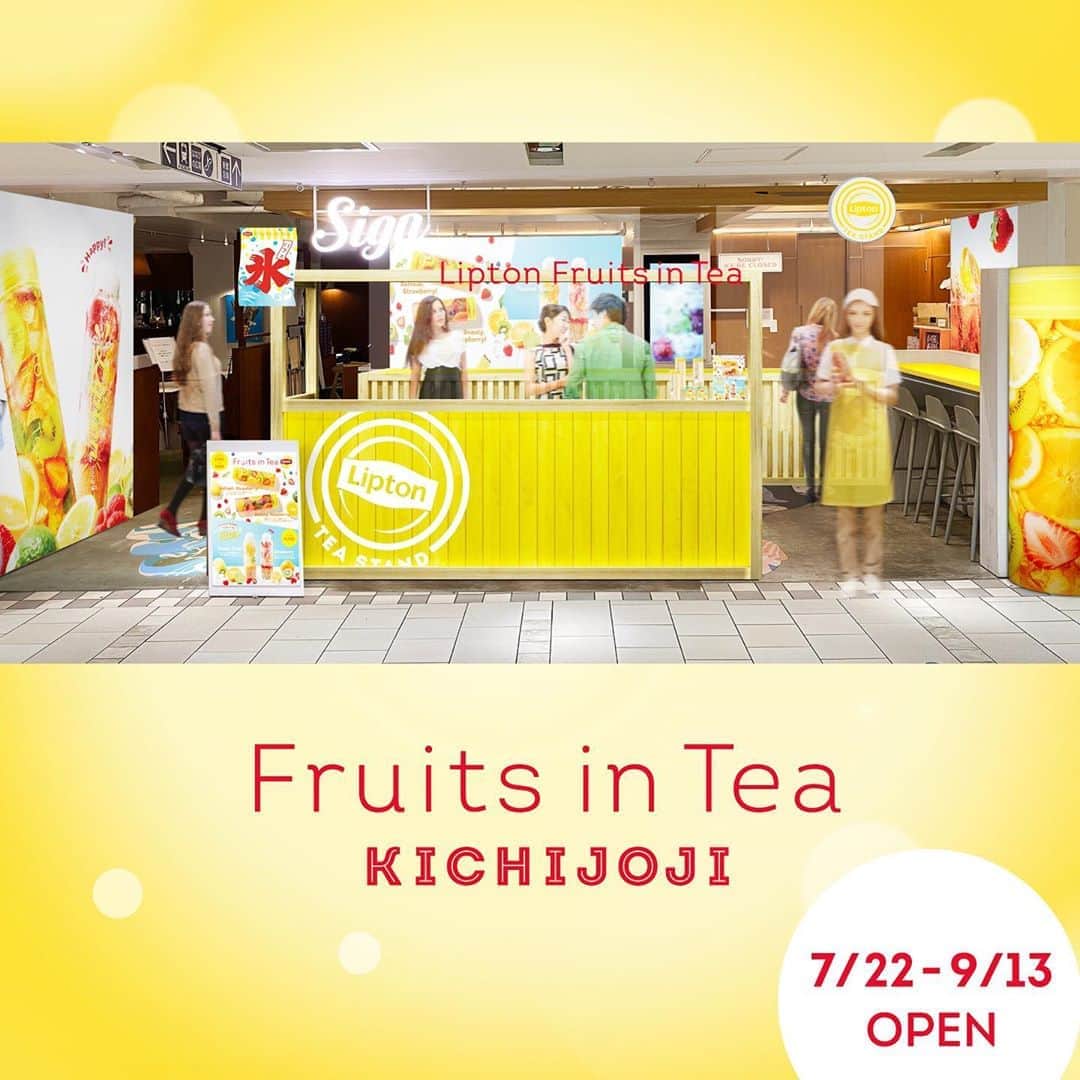 リプトンのインスタグラム：「TEA STAND Fruits in Tea吉祥寺店オープンまであと2日！！💛🍓 代官山・大阪に続き、吉祥寺にもFruits in Teaが初上陸！ 駅直結のアトレの中だからすぐ行けちゃう✨ . ＜Fruits in Tea KICHIJOJI＞ 日時：7/22(水)-9/13(日) 11:00-20:00 (L.O. 19:45) 場所：Sign吉祥寺 . 持ち運びにも便利なオリジナルタンブラーだから、テイクアウトにもおすすめ♪ #リプトン #Lipton #FruitsinTea #フルーツインティー #ColdBrew #コールドブリュー #リプトンコールドブリュー #水出しアイスティー #水出し紅茶 #癒し #リラックス #Happy #期間限定 #LiptonTEASTANDFruitsinTea #ComingSoon #吉祥寺 #リプトンでつながる」