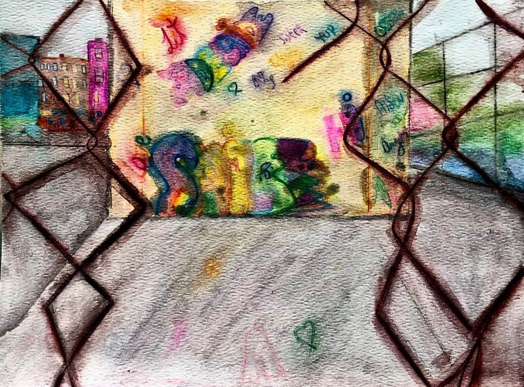 リンジー・クラフトのインスタグラム：「#thisonescalled “this ones called lit adelaide recess ended” #watercolorpencils but remember recess in the gym when it ⛈, tho?」