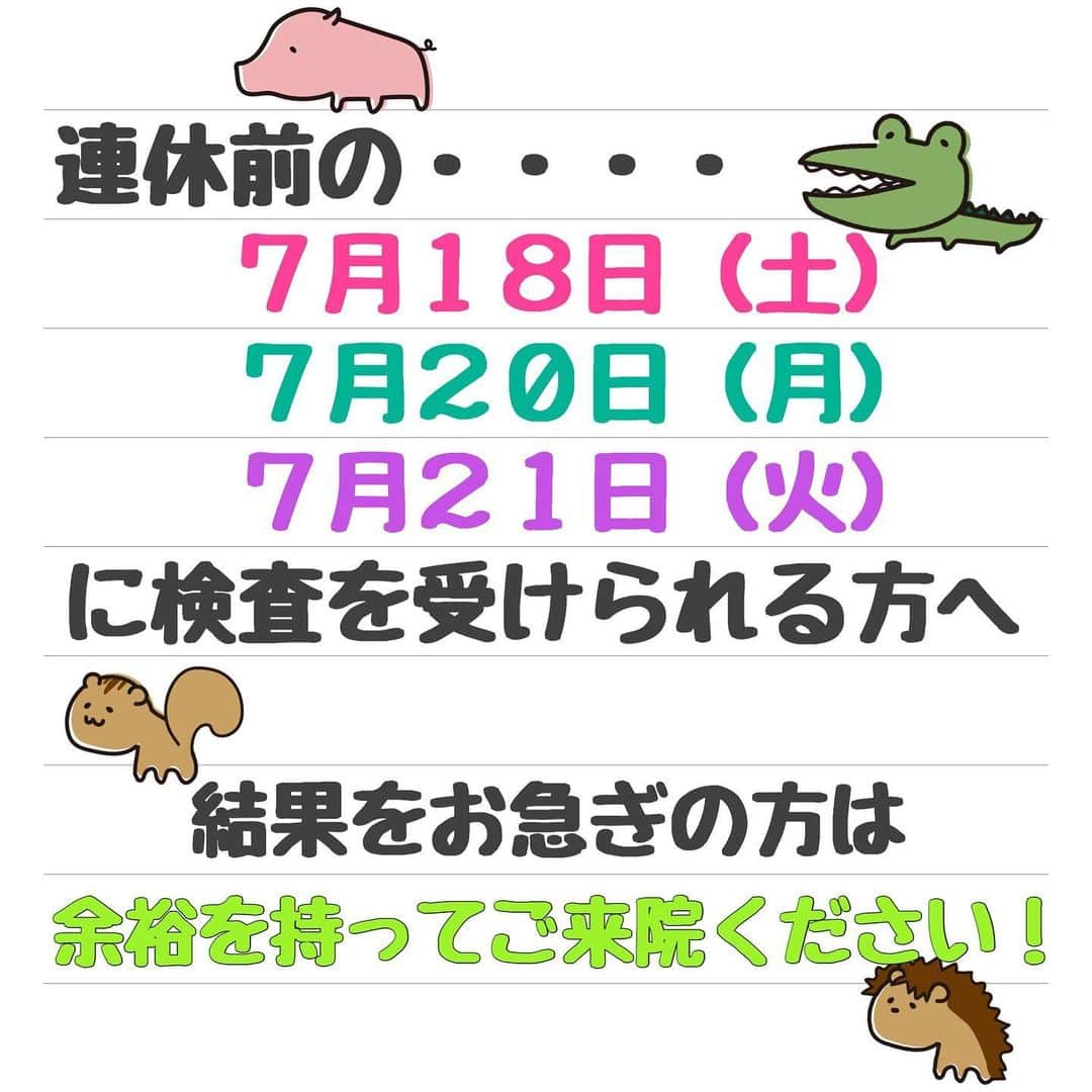 ミュウさんのインスタグラム写真 - (ミュウInstagram)「大事なお知らせ🛎 連休前に結果表が欲しい方は今日ご来院ください🙇‍♀️ 水曜日は当院お休みのため明日だと結果表がお渡しできません🙅‍♀️(ネットプリント含む) 7月20日(月)　診療体制について 【午前】（受付10：00～13：00） 【午後】（受付14：30～18：30） 本日の検査および診察は、終日男性女性ともに可  #性病 #検査 #池袋駅前ライフクリニック #STD #クラミジア #コンジローマ #ヘルペス #淋病  https://www.ikebukuro-life-clinic.com/」7月20日 10時10分 - myumyugreen