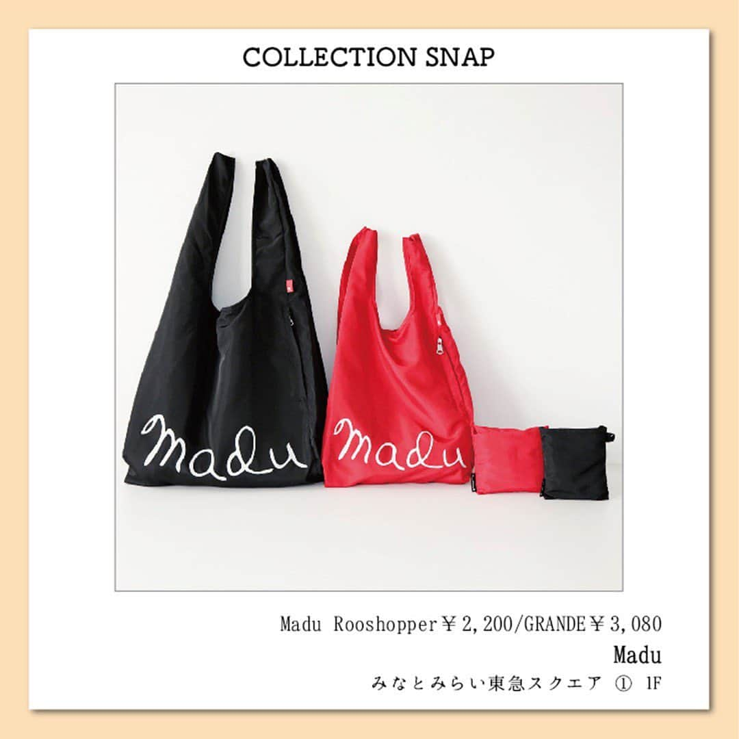 みなとみらい東急スクエアさんのインスタグラム写真 - (みなとみらい東急スクエアInstagram)「* 【COLLECTION SNAP】 -My Bag-  レジ袋と同型の、軽くて丈夫なエコバッグ。 本体を内ポケットに折りたたんで、コンパクトに持ち運べます。  カンガルーのおなかにあるポケットのように収納できる“ルーポケット”が付いた、ROOTOTEとMaduのコラボバッグです。  ◆Madu Rooshopper(ブラック/レッド)各￥2,200 ◆ Madu Rooshopper GRANDE(ブラック/レッド)各￥3,080  Madu みなとみらい東急スクエア ① 1F 045-682-2486  #横浜 #yokohama #kanagawa #みなとみらい #みなとみらい東急スクエア #mimatomiraitokyusquare #mm #mimatomirai #クイーンズスクエア横浜 #queenssquareyokohama #mybag #bag #Madu #Rootote #マイバッグ #バッグ #マディ #ルートート」7月20日 12時57分 - minatomirai_tokyusquare