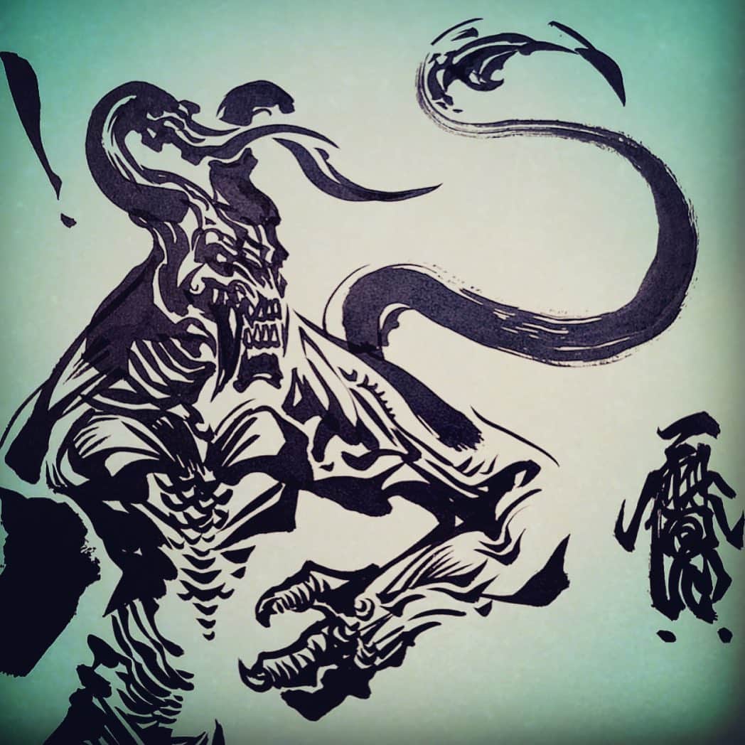 のインスタグラム：「獣  #dragon #monster #dotart  #japan  #Asia  #doddle  #sketch #woman #fairy #creature #p encil #draw  #drawing #instagood #draw #art  #illust  #illustration #garo #keitaamemiya」