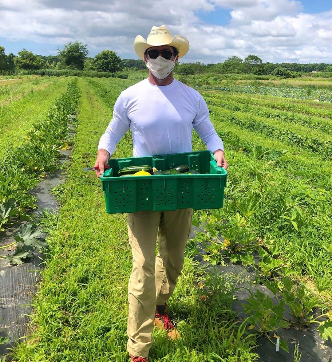 ヒュー・ジャックマンのインスタグラム：「I’ve been volunteering at @sharetheharvestfarm. An amazing organization that helps feed families in need on the East End of Long Island. To learn more, click on their handle.」