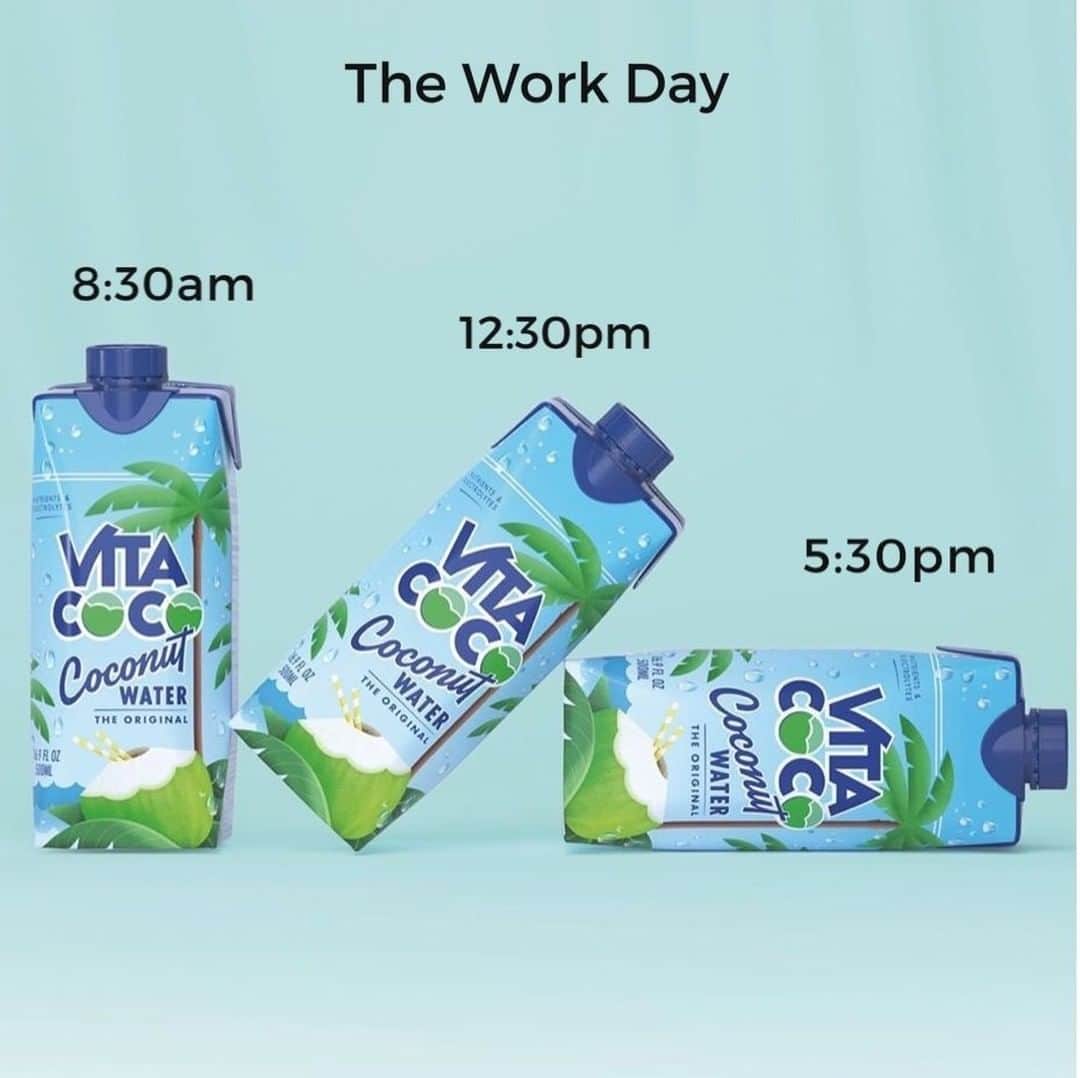 Vita Coco Coconut Waterのインスタグラム：「Work days. Some days there are long days, and some days there are short days.  Some days are the same length of time, but they just feel longer. Isn't it weird how that works?  Like your brain just decides that time will pass slower today?  What kind of trickery is that?」