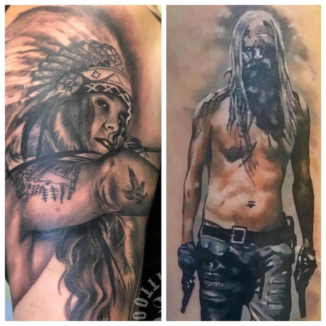 ロブ・ゾンビのインスタグラム：「To celebrate 15 years of THE DEVIL’S REJECTS here is an avalanche of Firefly ink I noticed today! Unfortunately I don’t know who did these tattoos. So if it’s you ? Tell us. FIREFLY FOREVER! #robzombie #sherimoonzombie #billmoseley #sidhaig #thedevilsrejects #houseof1000corpses #3fromhell #drsatan」