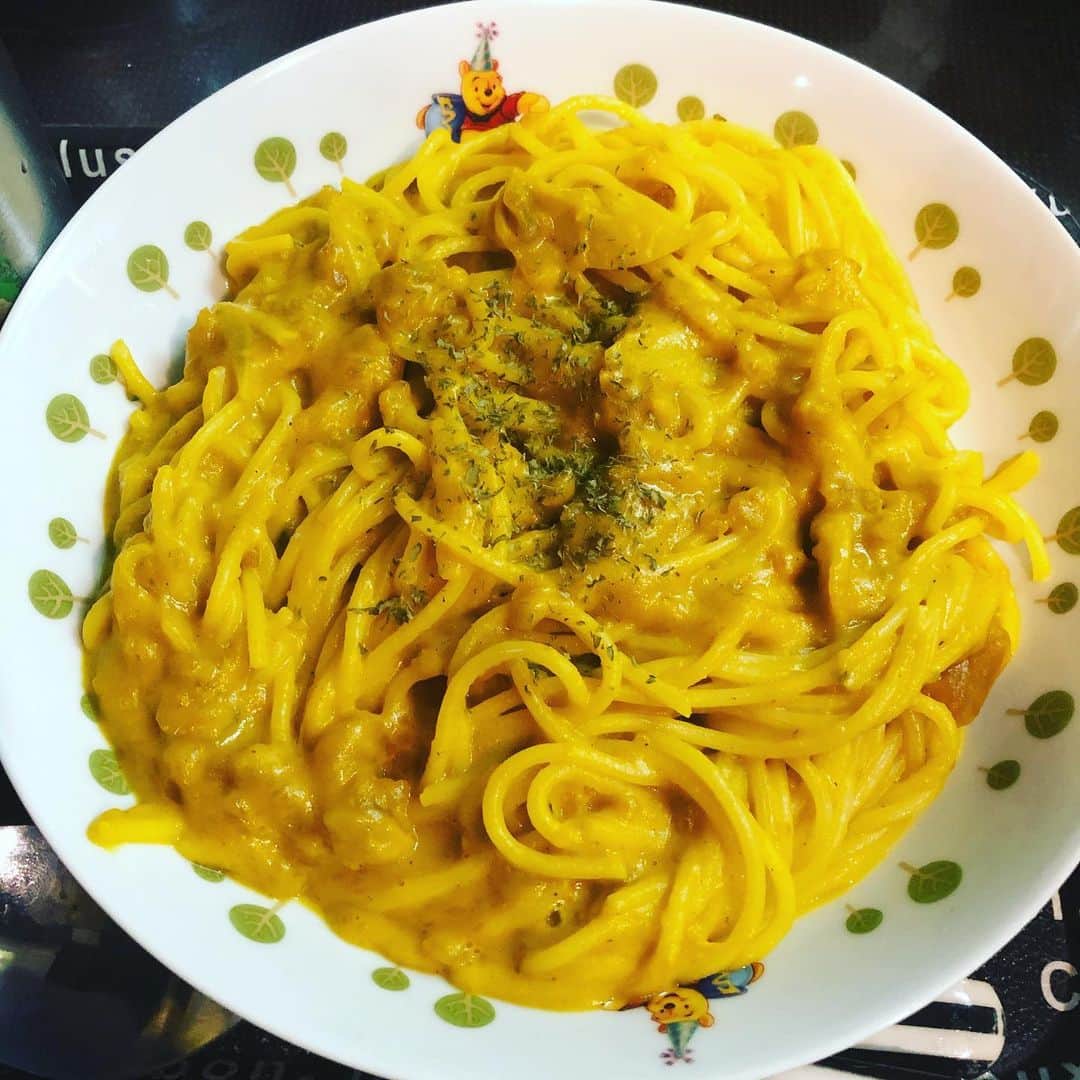 有奈めぐみのインスタグラム：「かぼちゃでパスタソース作って、我ながら大満足な仕上がりに♡ #南瓜 #かぼちゃ #カボチャ #パスタソース #パスタ #自炊」