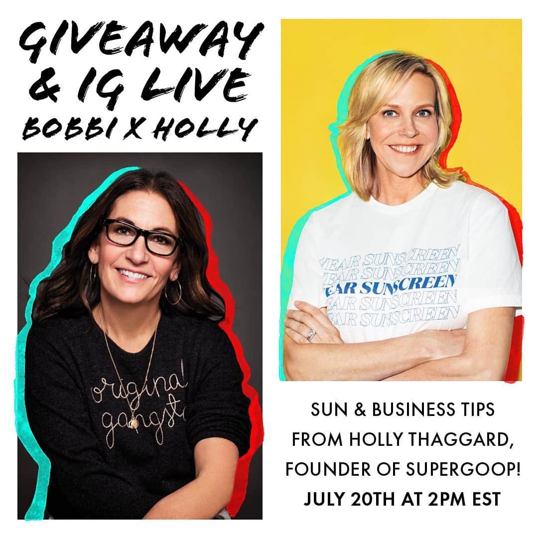 ボビー・ブラウンのインスタグラム：「Catch me chatting with @hollythaggard of @supergoop live today at 2PM about all things brand building, skin health, and summer wellness. Holly is changing the way the world thinks about sunscreen with her amazing @supergoop products, and I am all for it.   AND, head over to @evolution_18 for a chance to win our favorite summer essentials. Xx」