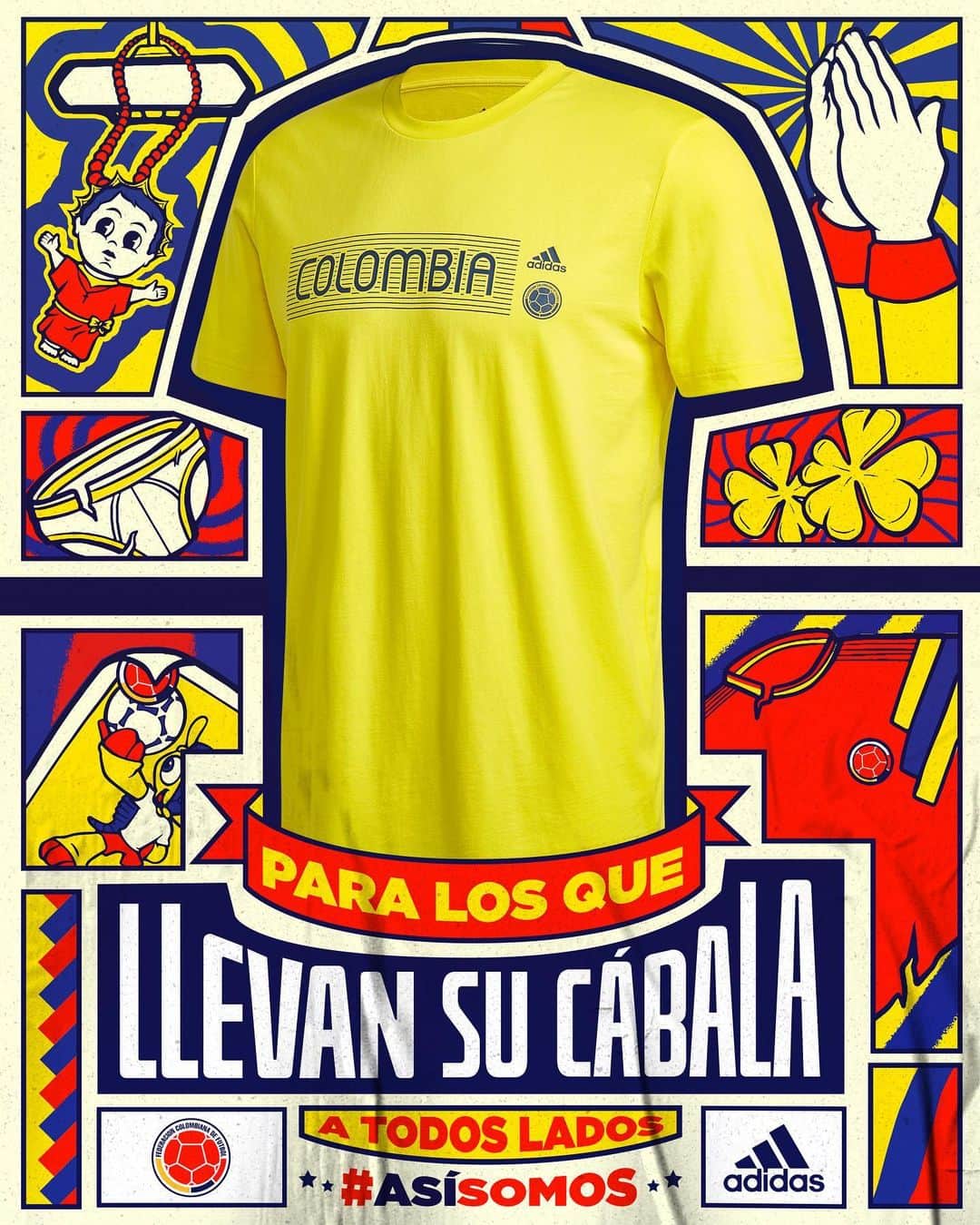 サッカー コロンビア代表チームのインスタグラム：「Llega una colección para los que llevan su cábala a todos lados 🙌🏼  #AsíSomos, nuevo fanwear de la Selección Colombia, solo para fanáticos 🇨🇴」
