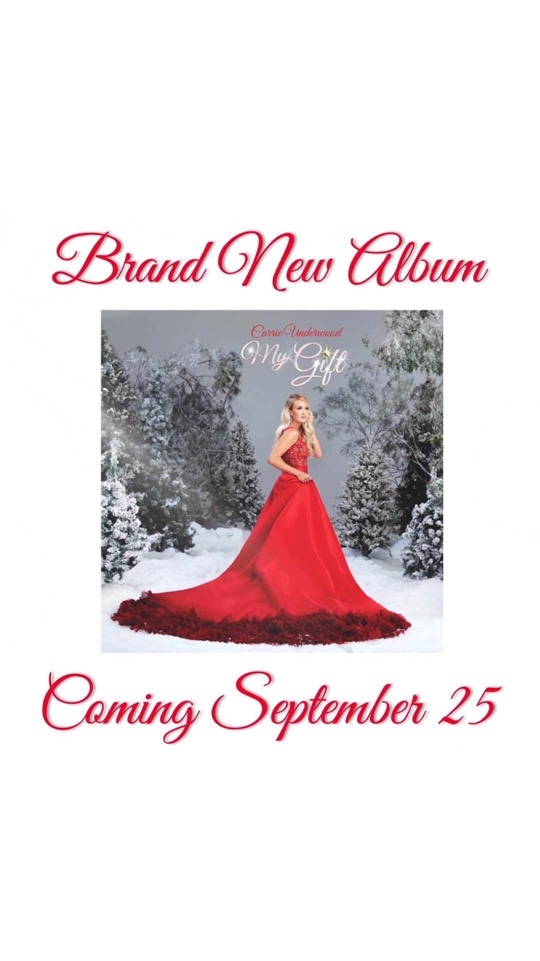 のインスタグラム：「I realize we’re in the middle of a summer heatwave, but I couldn’t wait to tell you….at long last, my very first Christmas album #MyGift is coming September 25!  So much love has gone into this and I cannot wait to share it with you! ❤️🎁  https://www.carrieunderwoodofficial.com/carrie-underwood-to-release-first-ever-christmas-album-my-gift-this-fall/」
