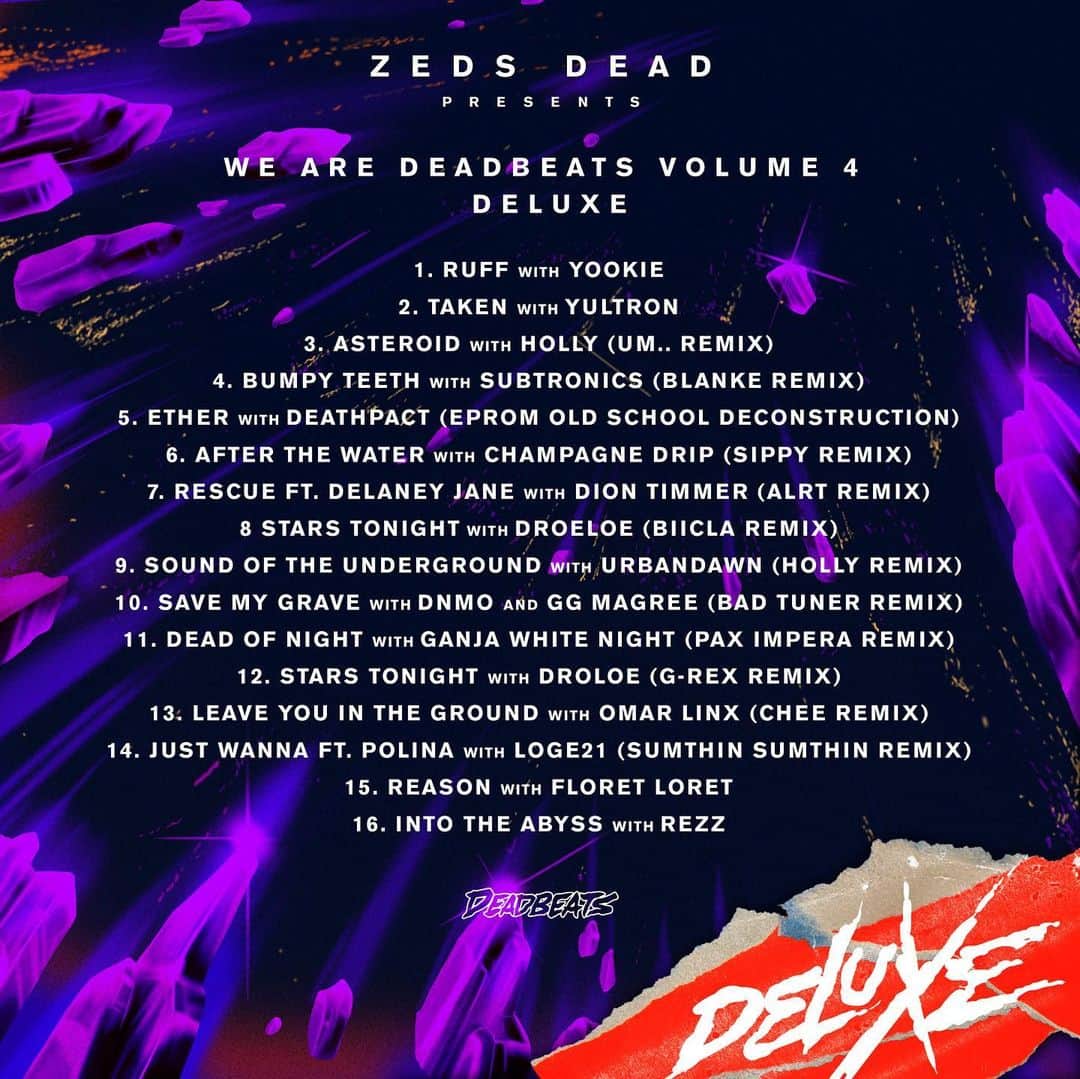 Zeds Deadのインスタグラム：「The DELUXE edition of We Are Deadbeats Vol. 4 is out this Friday. Check out Eprom’s Old School Deconstruction of “Ether” and pre-save the full LP now at https://deadbeats.lnk.to/WeAreDeadbeats4DLX (link in bio)」