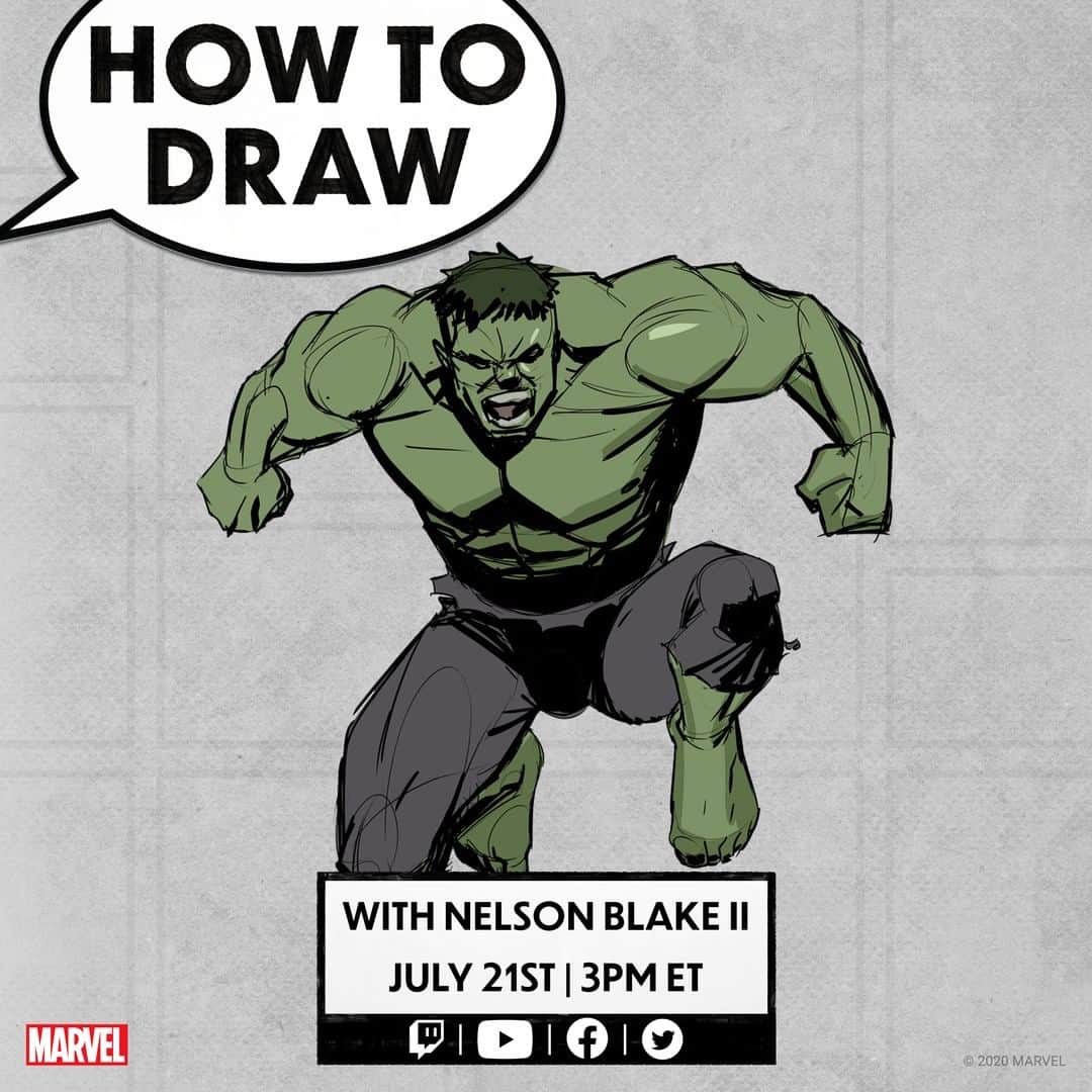 Marvel Entertainmentさんのインスタグラム写真 - (Marvel EntertainmentInstagram)「SMASH. 💥 Join artist @NelsonBlakeII tomorrow at 3PM ET for a special drawing lesson featuring the Hulk! #MarvelAtHome」7月21日 7時14分 - marvel
