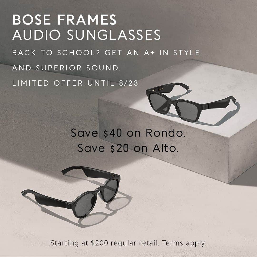 JINSさんのインスタグラム写真 - (JINSInstagram)「Back to school? Get an A+ in style and superior sound 🕶️🎶 Customize your #BoseFrames with prescription and other lenses. Save $40 on Rondo. Save $20 on Alto. @bose 🔗jins.life/bose」7月21日 9時59分 - jins.usa