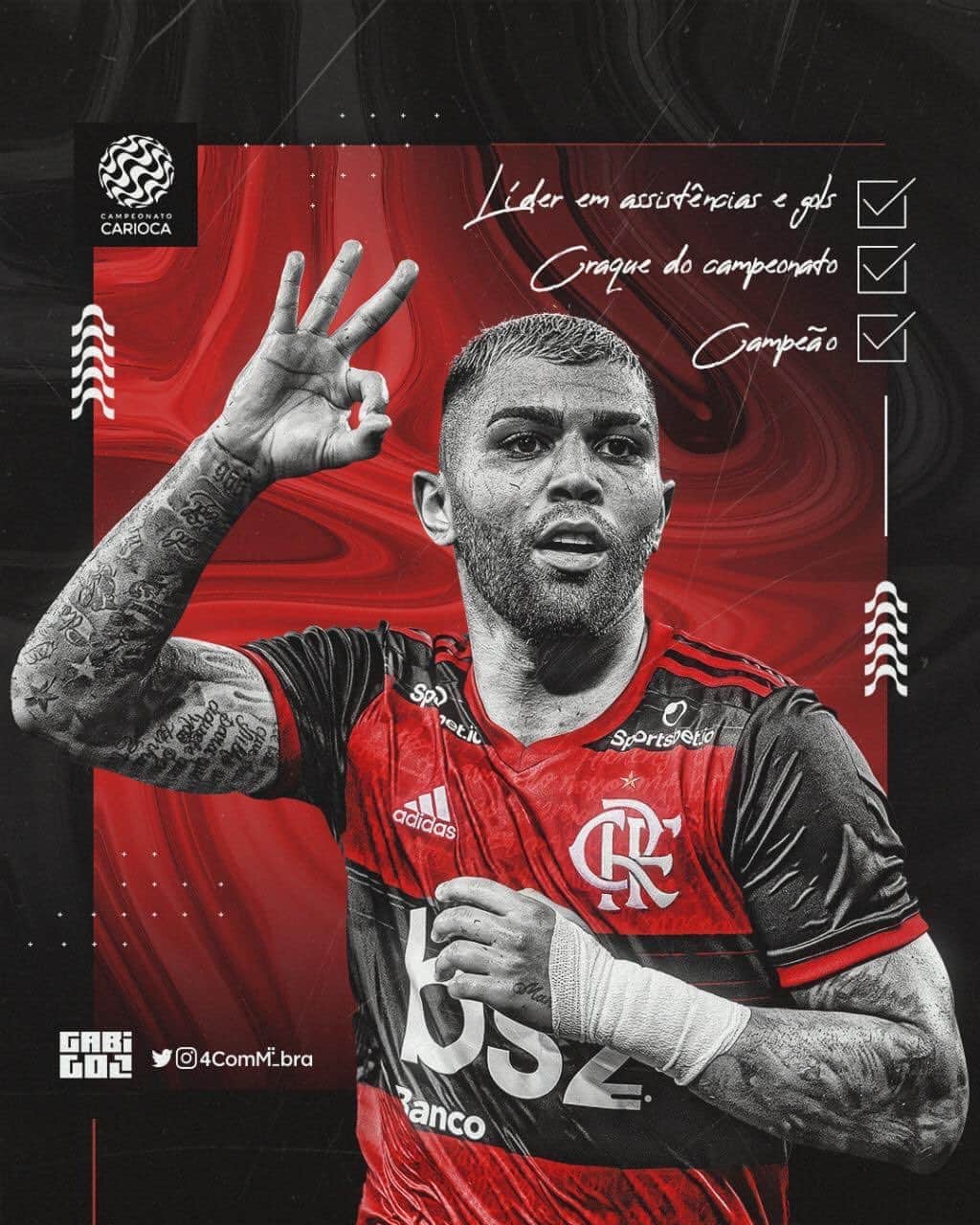 ガブリエウ・バルボーザ・アウメイダのインスタグラム：「👌🏽 que felicidade! Obrigado Senhor, família e @flamengo.. 🔥🖤❤️」