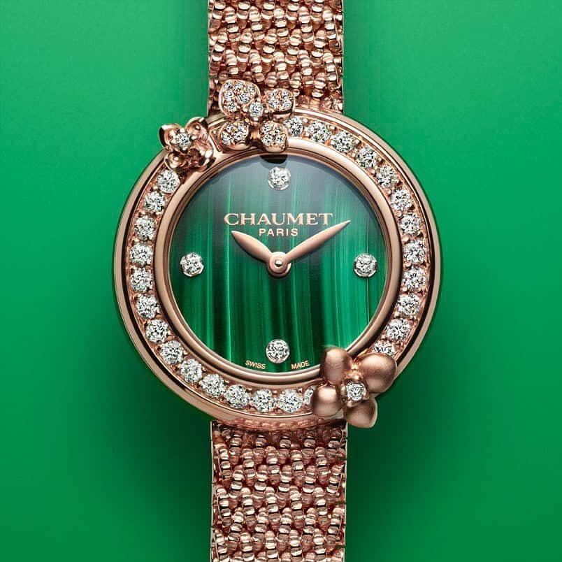 Chaumetさんのインスタグラム写真 - (ChaumetInstagram)「This Summer, the Maison’s iconic jewellery watches collection Hortensia Eden welcomes a new feminine timepiece with a hand-crafted malachite dial and braided polish mesh rose gold bracelet. #Chaumet #ChaumetJardins #ChaumetHortensia #ChaumetWatches」7月21日 17時10分 - chaumetofficial