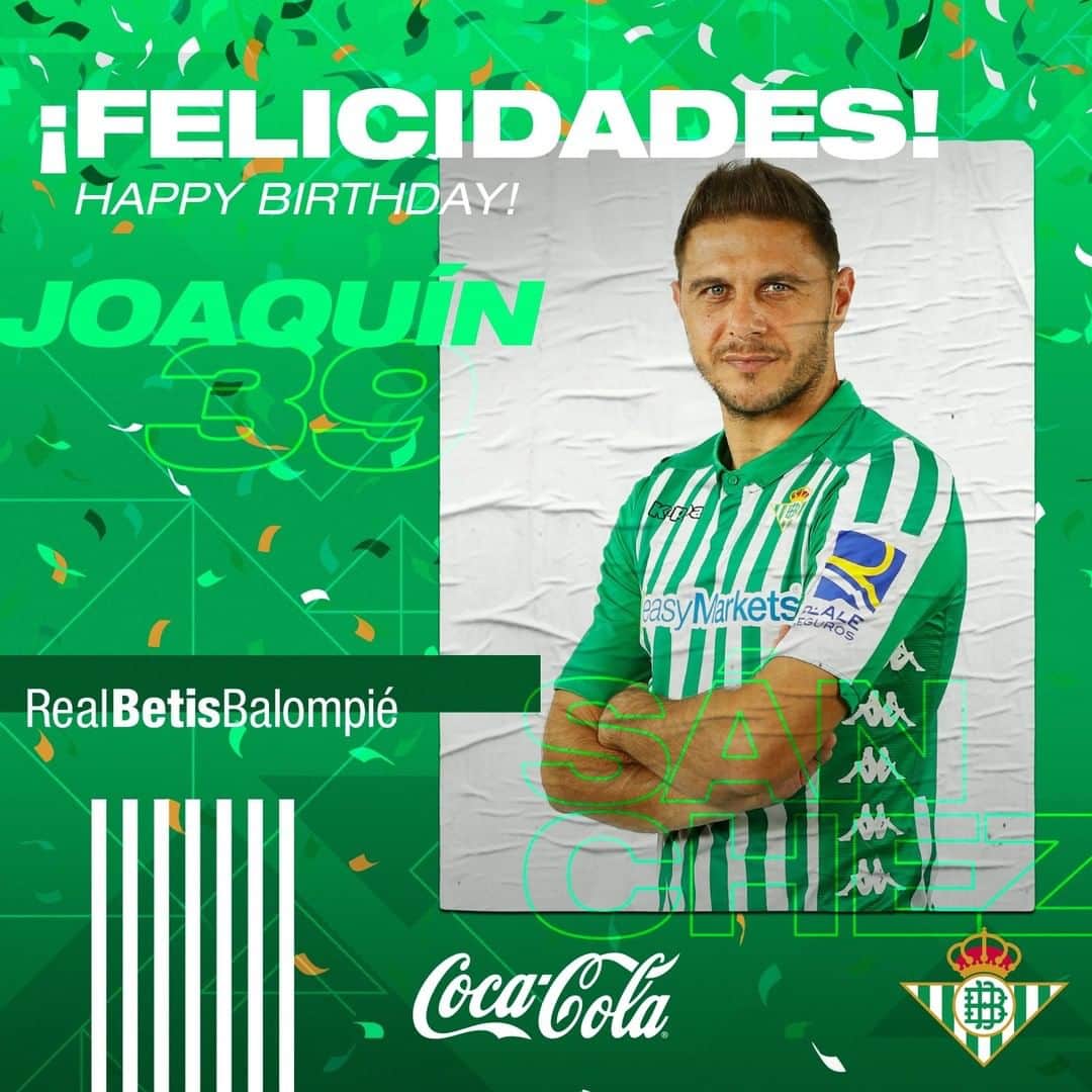 レアル・ベティスさんのインスタグラム写真 - (レアル・ベティスInstagram)「¡El gran capitán cumple hoy 39 años! 😙🎂 ¡Felicidades, @joaquinarte! 🌟🔝 -- The Great Captain turns 39 today! 😙🎂 Happy Birthday, Joaquín! 🌟🔝」7月21日 17時44分 - realbetisbalompie
