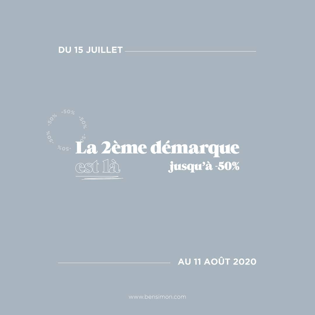 ベンシモンのインスタグラム：「2 ème démarque c'est parti ! ✨ ​Jusqu'à -50% sur vos pièces d’été préférées ! ☀️ C'est le moment d'en profiter ! ​Rendez-vous en ligne et dans nos boutiques 💛 (lien dans la bio)  ​🇬🇧 2 nd markdown here we go! ✨ Up to 50% off your favorite fashion articles ! ☀️ Go online and in our shops 💛 (link in the bio) ​#bensimon #bensimoncollection #sales #sale #mode」