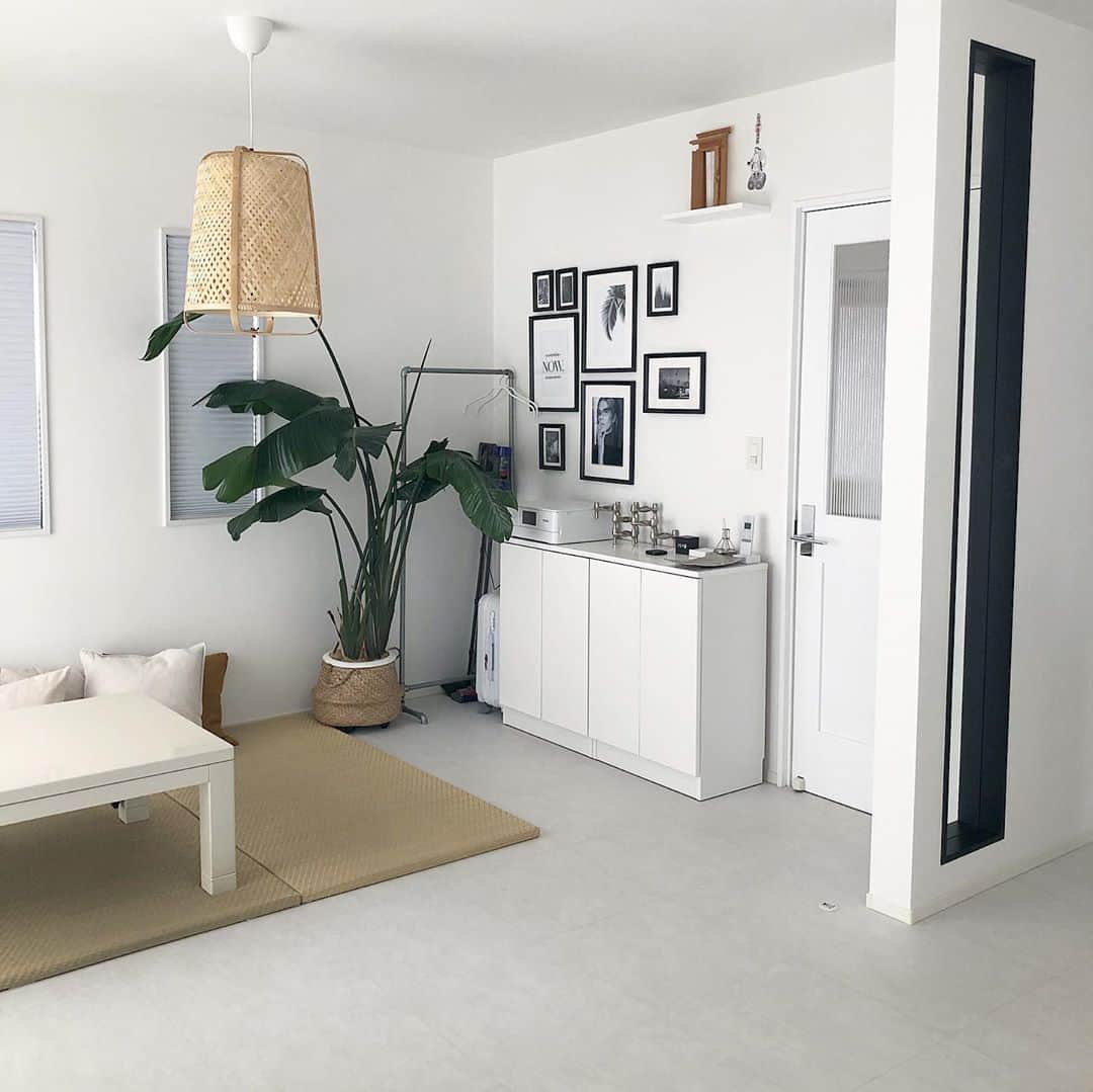 akaneのインスタグラム：「2020.7.21  リビングのライトを畳に合わせて変えました💡  IKEA【KNIXHULT クニクスフルト】  でも、もう一つのシーグラスのトラレードにすれば良かったかなと少し後悔😅  本当は改造して使う予定が失敗したからとりあえずそのまま使う事にしたw  またリベンジします😂  #living#livingroom #scandinaviandesign #scandinavianinterior  #japanesestyle#japaneseroom  #tatami #リビング#リビングルーム#畳#たたみ#リビングインテリア#北欧インテリア #北欧モダン#北欧ナチュラル #北欧和モダン#ikea#イケア#リビングライト#ペンダントライト#ペンダントライト#模様替え#インテリア#インテリアコーディネーター#インテリアデザイン#整理収納アドバイザー」