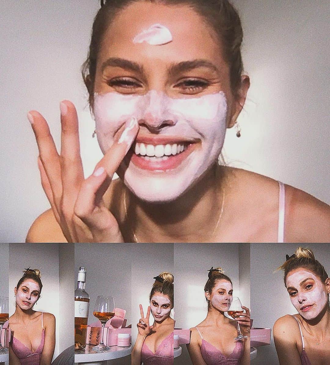 ナタリー・ジェーン・ローザーのインスタグラム：「☎️ Just a quick FaceTime with Audrey and Marilyn to tell them about @alyaskinaus but couldn’t get a word in.. 😛 I am LOVING this pink clay mask. Really smooth to apply and doesn’t leave my skin feeling dry afterwards which can sometimes be the case with face masks. #Alyaskin have given me a code for you all, NATALIE10 so you can try for yourself 💕 #honestreview #ad」