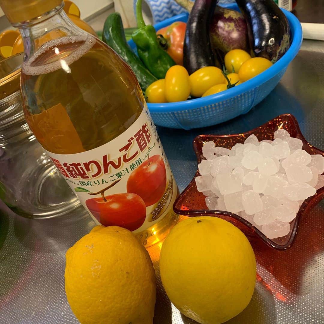 遠藤未菜のインスタグラム：「これからレモン酢つくる🍋  知り合いのお母様から 膝にいいと聞いたので😂笑  おいしくなれ。     #レモン酢 #膝にいい食べ物　 #手作り」