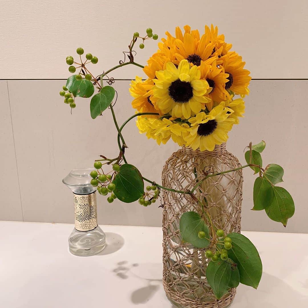 のインスタグラム：「梅雨明けが待たれる毎日ですね🌻  気分はすっかり、夏へと走っている 今日この頃なのですが... 皆さん、#スマイルフラワープロジェクト　ってご存知ですか？？  実は、長期にわたる外出やイベントの自粛の影響で、行き場を失った沢山のお花 “フラワーロス”が問題になっているんです。  3月〜７月にかけては 歓送迎会、卒業式、入学式、母の日など、例年であればお花の需要があり年間で最も生産量がある時期なんですよね。  お花の需要が大幅に減少してしまい、生産者の方々が大切に育ててくれた美しい花々が行き場を失っているのが現状です。  そんなお花・生産者さんを守るために #スマイルフラワープロジェクト　が立ち上げられました。  以前、フラワーコーディネーターのお仕事をしていたのでお花が大好きで普段から飾っていますが、 今回はこのプロジェクトに共感して、向日葵をオーダーさせて頂きました！ (グリーンの実は、前に買ったものです)  とっても夏らしくて元気が出るし、心が和みます🌻  私自身、自粛中にお花を飾ることで以前よりはるかに　お花があることでお家の中が華やかに明るくなることを実感しました。 植物の生命力は素晴らしいし、 心が癒されますよね😊  少しでもお花産業の方々への支援に繋がれば良いなぁと思い、シェアさせて頂きます😊  オンラインで頼めて、送料は全額補助ですよ！  https://jfc.thebase.in/  #スマイルフラワープロジェクト  #お花のある暮らし  #元フラワーコーディネーター  #smileflowerproject  #flower」