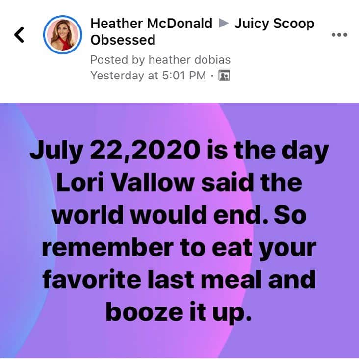 ヘザー・マクドナルドのインスタグラム：「Just your friendly reminder! How bad would you feel if you ate a salad today. I’ve always said- as long as we all go together. Xo  #lorivallow #endoftheworld」