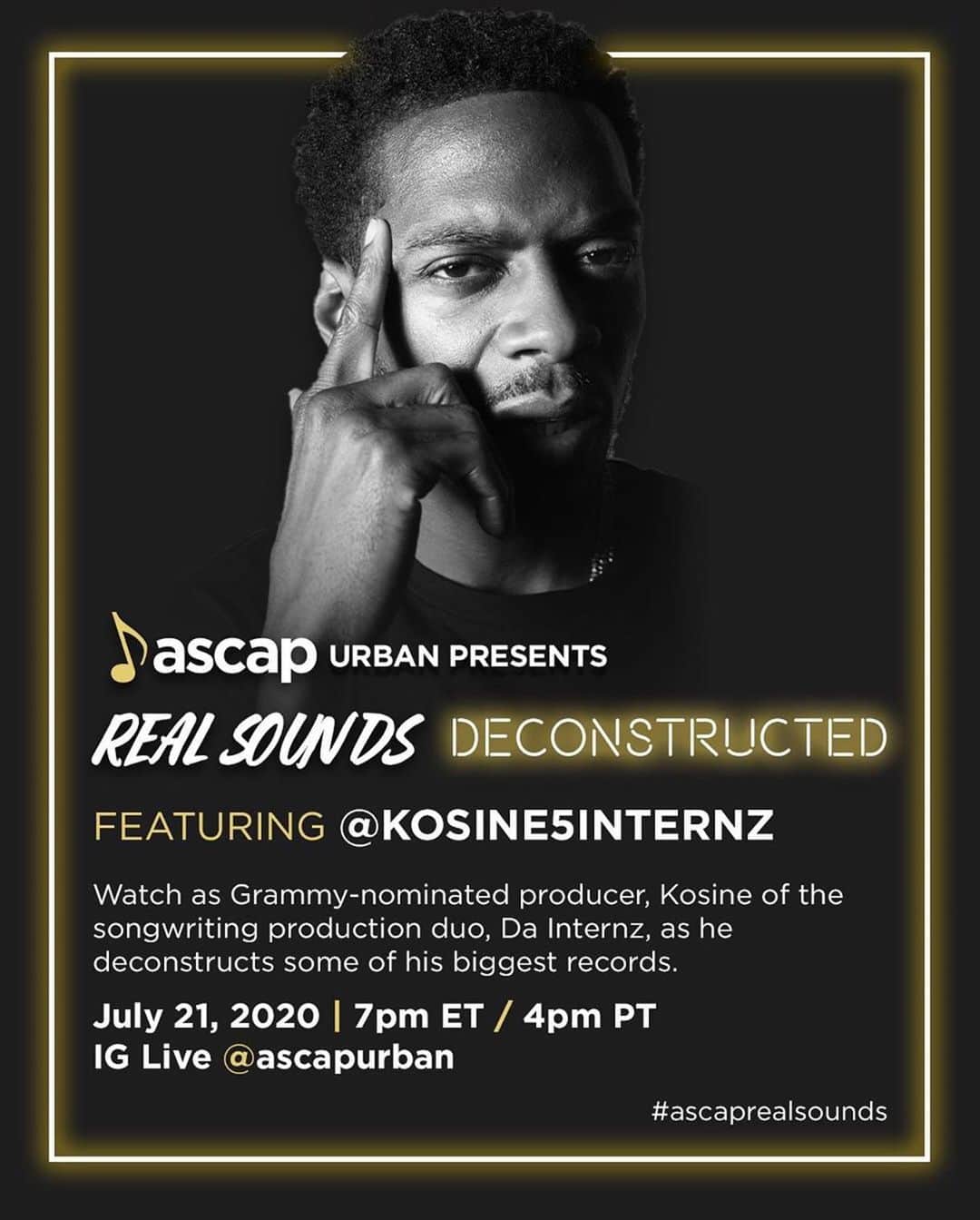 ASCAPさんのインスタグラム写真 - (ASCAPInstagram)「🗣TODAY - Tune in to watch #GRAMMYs-nominated producer, @kosine5internz deconstruct some of his biggest records at 7PM ET / 4PM PT on @ascapurban’s IG LIVE!   #ascaprealsounds」7月22日 1時46分 - ascap