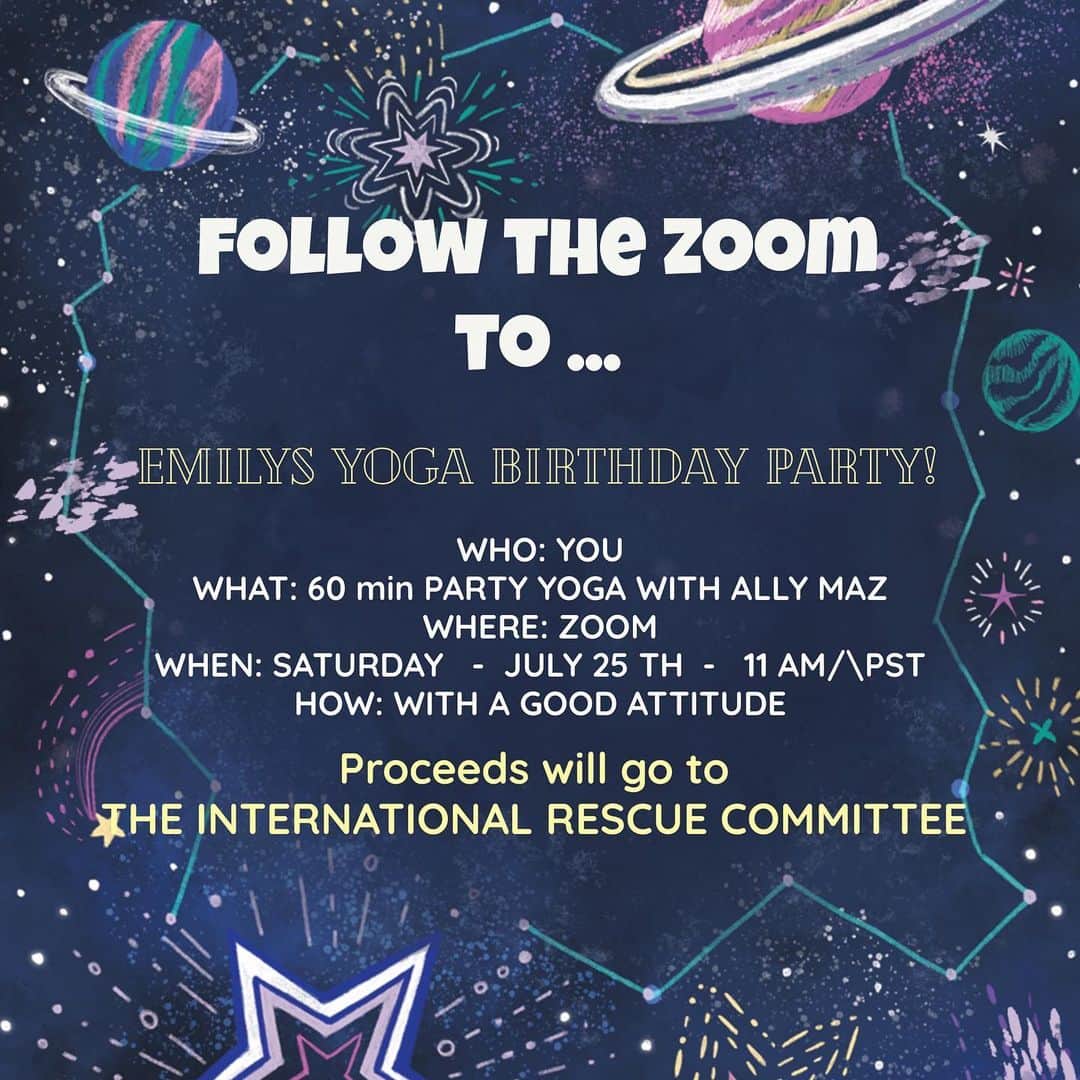アイシャ・タイラーさんのインスタグラム写真 - (アイシャ・タイラーInstagram)「#Repost @emilybett ・・・ ☀️💛🤩🎉 LETS PARTY FOR EMILY BETT 🎉 💃💛☀️ Saturday July 25th 11am PST/2pm EST - You’re Invited to Emily’s ZOOM BIRTHDAY for a 🧘‍♀️ YOGA PARTY 🎊 with the one THE ONLY  @allymaz 😍 Where all proceeds will go to THE INTERNATIONAL RESCUE COMMITTEE @rescueorg (working to help displaced people, especially those hard hit by covid) — we will get limber, celebrate and help the world together! Be there or be there xo link in @emilybett’s bio 🙏🏾🤸🏾‍♀️🧘🏾‍♀️♥️🎂🎈」7月22日 3時41分 - aishatyler