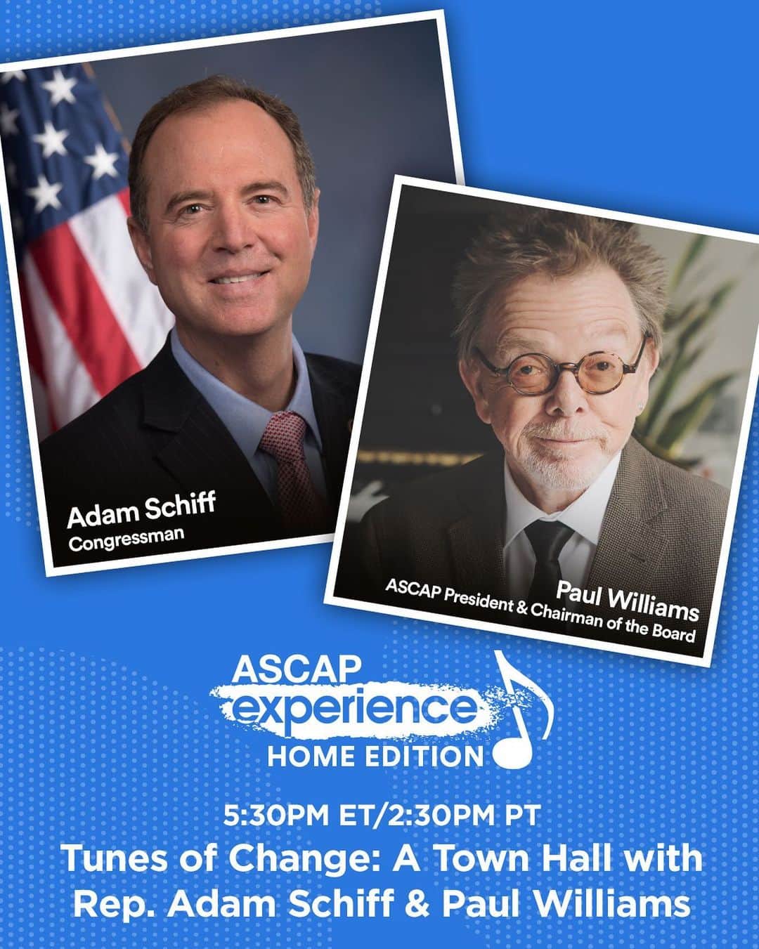 ASCAPさんのインスタグラム写真 - (ASCAPInstagram)「@repadamschiff will discuss with #ASCAP President @paulielama2 what Congress is doing to include music professionals in future coronavirus relief efforts, & the need for federal guidelines on restarting live performances at venues of all sizes. Got questions? Drop them below & join us at #ASCAPExperience this Thursday July 23 at 5:30PM ET  2:30PM PT. Link in bio to register & watch for free.」7月22日 8時17分 - ascap