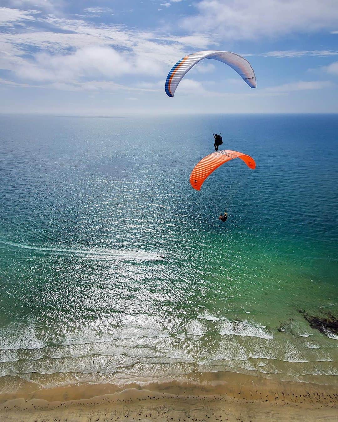 Travis Burkeのインスタグラム：「Since we’ve been back from New Zealand I’ve been spending most of my time social distancing in the sky🤓🪂. ⠀ Beautiful summer days with sunshine, dolphins, and awesome people! @ozoneparagliders @hippytree @sector9 @gopro」