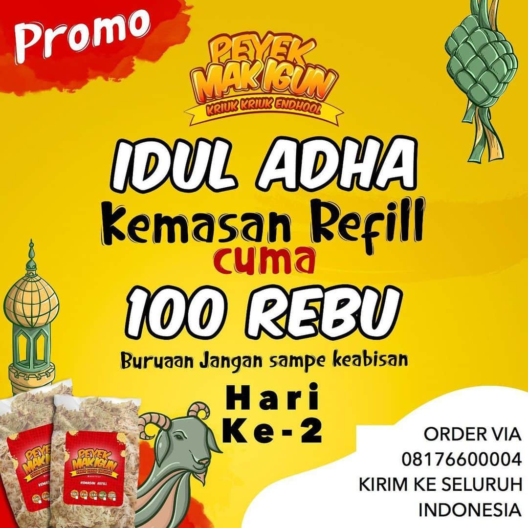 Ivan Gunawanさんのインスタグラム写真 - (Ivan GunawanInstagram)「. KABAR GEMBIRAAAAAAAA !!!!!! PROMO IDUL ADHA !!!! Harga Special Peyek Mak Igun jadi  100.000/Refill Pack !  BERLAKU UNTUK PEMBELIAN VIA WHATSAPP DAN TOKOPEDIA. Dan bisa juga dikirim keluar kota lho.... promo ini berlaku mulai hari Selasa s/d Sabtu (21-25 Juli 2020) Catat ya !!!!! Jangan sampe kehabisan !!!! Penuhi rumah kamu dengan semua rasa dari Peyek Mak Igun ! . !!! Cusssss di orderrrrrr Peyek keENDHOOOLan ini ! Karena kami punya semua stok untuk bisa kamu order semua rasa.... PEYEK ENDHOOOLLLLL !!!! @ivan_gunawan  Dibuat dengan cinta tersedia dengan 5 Varian : 🥜 Peyek Kacang 🐟 Peyek Teri 🌶 Peyek Rawit . 💚 peyek Cabe Ijo 🦐peyek udang rebon . Order ke 08176600004 Atau 082137134321 .... Buruan jangan sampe kehabisan !!!!! #ivangunawan #peyekmakigun #peyekteri #peyekrawit #peyekkacang #peyekcabeijo #peyekudangrebon」7月22日 10時35分 - ivan_gunawan