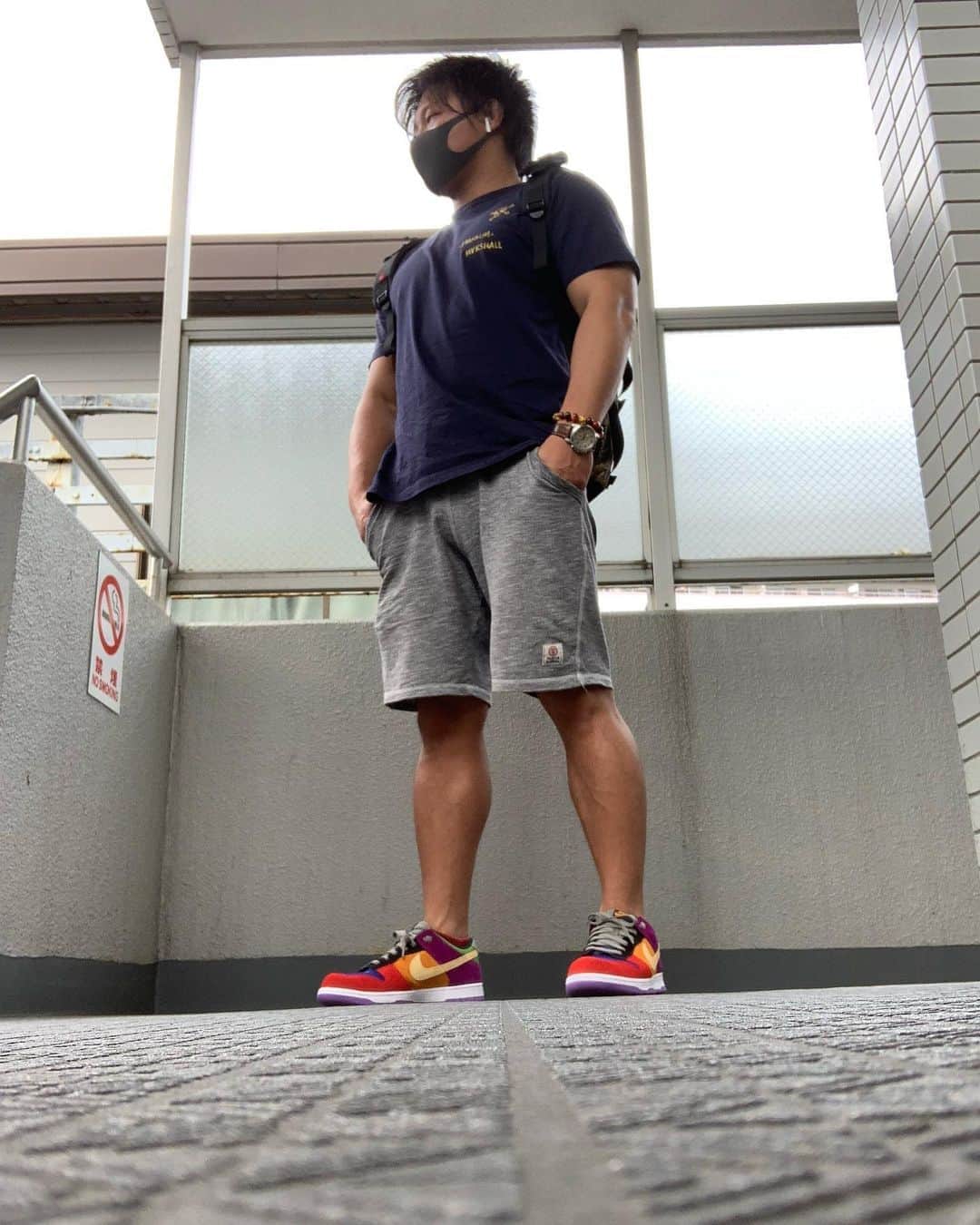 のインスタグラム：「T-shirt:FRANKLIN&MARSHALL Pants: FRANKLIN&MARSHALL Kicks:NIKE DUNK LOW “BIOTECH”  #ajpw #全日本プロレス #陣JIN #紫の兄貴 #イワモトヘッズ #franklinandmarshall #nike #ナイキ #dunk #クレイジーダンク #ootd」