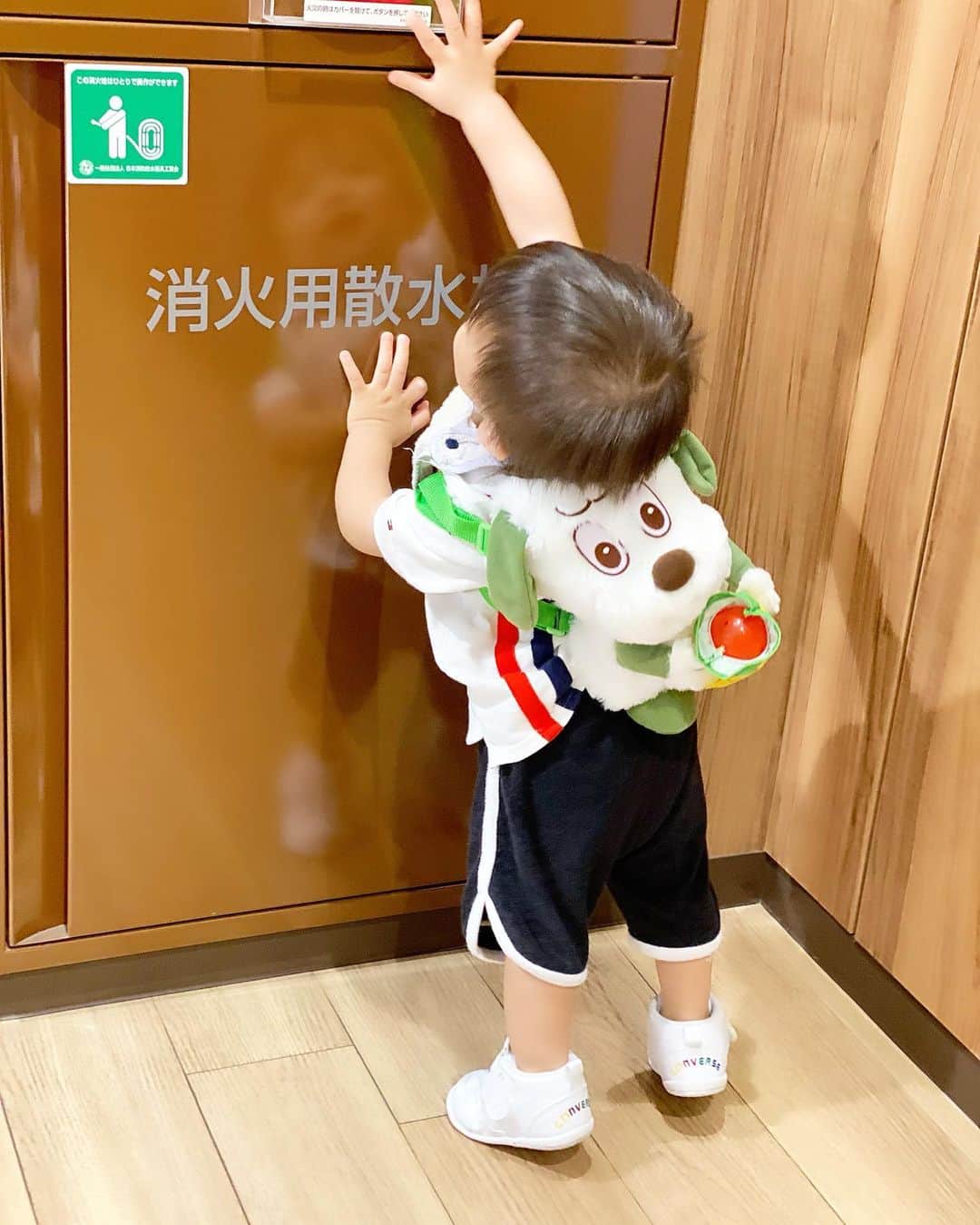 Momoeのインスタグラム：「. .  なんか光ってるものあるぞ❗️ おいみんな❗️おれに続け❗️ . . #興味を示していたものは非常ベルだと気付くのは何年後だろうか . .  #家事 #育児 #family #家族 #boy #smile #男の子 #息子 #code #love #lucky #kids #子供 #thankyou #宝物 #ベビー #fashion #follow #心 #縁 #パパ #ママ #家族写真 #男の子ママ #赤ちゃん写真 #photo #子育て #1歳 #flower」
