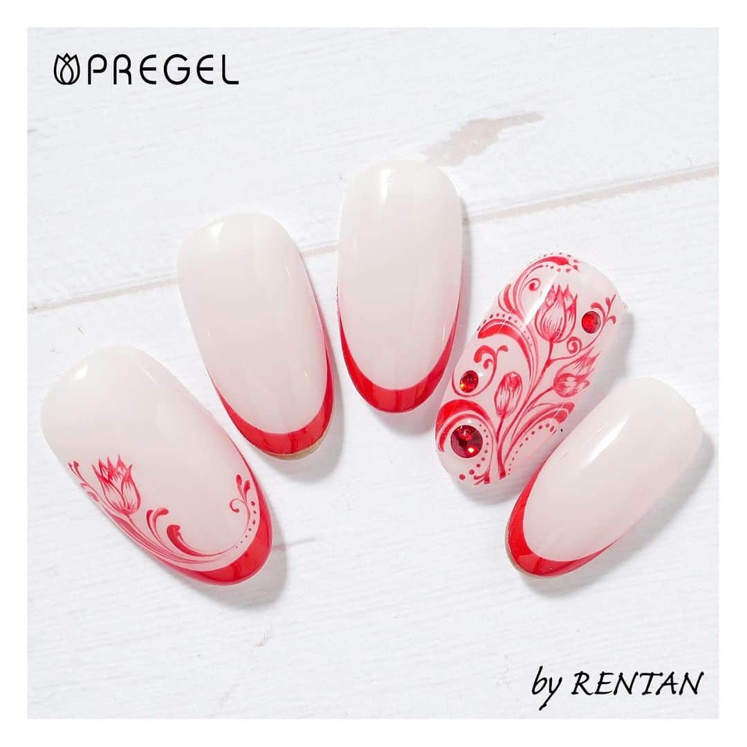 PREGELさんのインスタグラム写真 - (PREGELInstagram)「⇒⇒スライドしてね⇒⇒﻿ @swallonnail_rentan 先生の作品をご紹介💓﻿ TREND NAIL LESSON掲載作品をご紹介♪﻿ ﻿ [使用商材]﻿ エクセレントベース﻿ キャンジェル﻿ グロッシートップ﻿ S063 レディソルティ﻿ 8001 リキッドメタルゴールド﻿ NL18 ライナー赤 neo﻿ その他プリクシーパーツ﻿ ﻿ プリアンファ製品の﻿ ご購入はこちらのwebショップ&店舗へ💁‍♀﻿ ▼プリモール﻿ @nail_premall﻿ ▼ジョイアート﻿ @joyartofficial﻿ ▼プリクシー﻿ @prexyofficial ﻿ 各店でもご購入頂けます⭐️﻿ ▽キャンディポケット公式﻿ @candypocket_official﻿ ▽心斎橋店﻿ @candypocket.shinsaibashi﻿ ▽梅田店﻿ @candypocket_umeda﻿ ▽神戸三宮店﻿ @candypocket_kobe﻿ ▽五反田店﻿ @candypocketgotanda﻿ ▽園田店﻿ @candypocket.sonoda﻿ ▽町田店﻿ @candypocket_machida﻿ ▽柏店﻿ @candypocket_kashiwa﻿ ﻿ #プリアンファ﻿ #プリジェル﻿ #プリジェルミューズ﻿ #プリムドール﻿ #きまぐれキャット﻿ #ミューズ﻿ #トレンドネイル﻿ #デザインネイル﻿ #ジェルネイル﻿ #ネイル﻿ #インスタネイル﻿ #美甲﻿ #gelnails﻿ #artnail﻿ #designnail﻿ #네일﻿ #여름네일﻿ #ネイルアート﻿ #アートネイル﻿ #トレンドネイル﻿ #スキンカラー﻿ #クリアネイル﻿ #ビジューネイル﻿ #シンプルネイル﻿ #赤ネイル﻿ #フレンチネイル」7月22日 19時00分 - pregelofficial