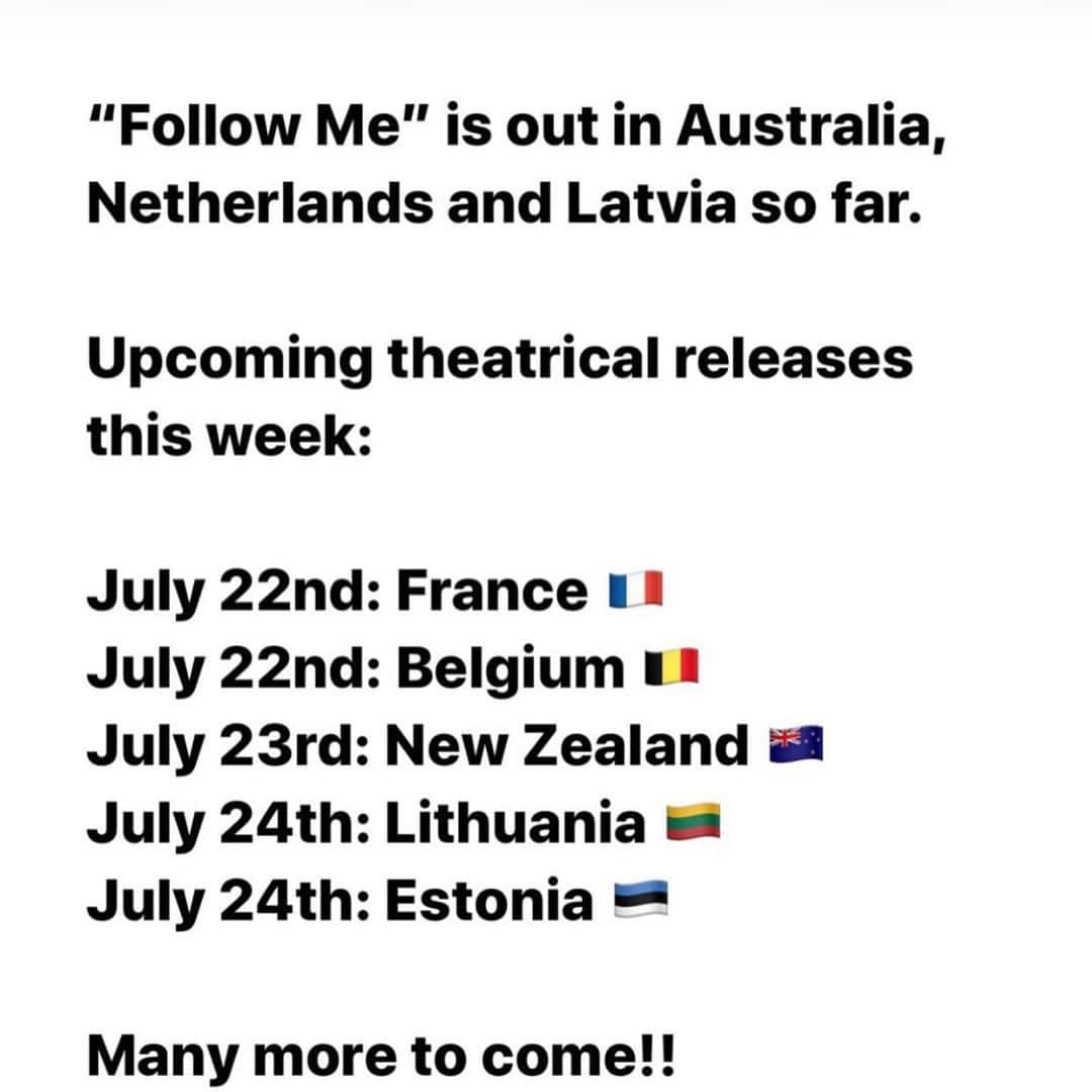 キーガン・アレンさんのインスタグラム写真 - (キーガン・アレンInstagram)「So grateful for all of you supporting my work over the years. Swipe to see when our movie will be in your cinemas!  France 🇫🇷 and Belgium 🇧🇪 is the 22nd!  Coming to theaters in  New Zealand 🇳🇿  Lithuania 🇱🇹  Estonia 🇪🇪   and many more places  Check out @followmethemovie for more info and enjoy」7月23日 0時33分 - keeoone