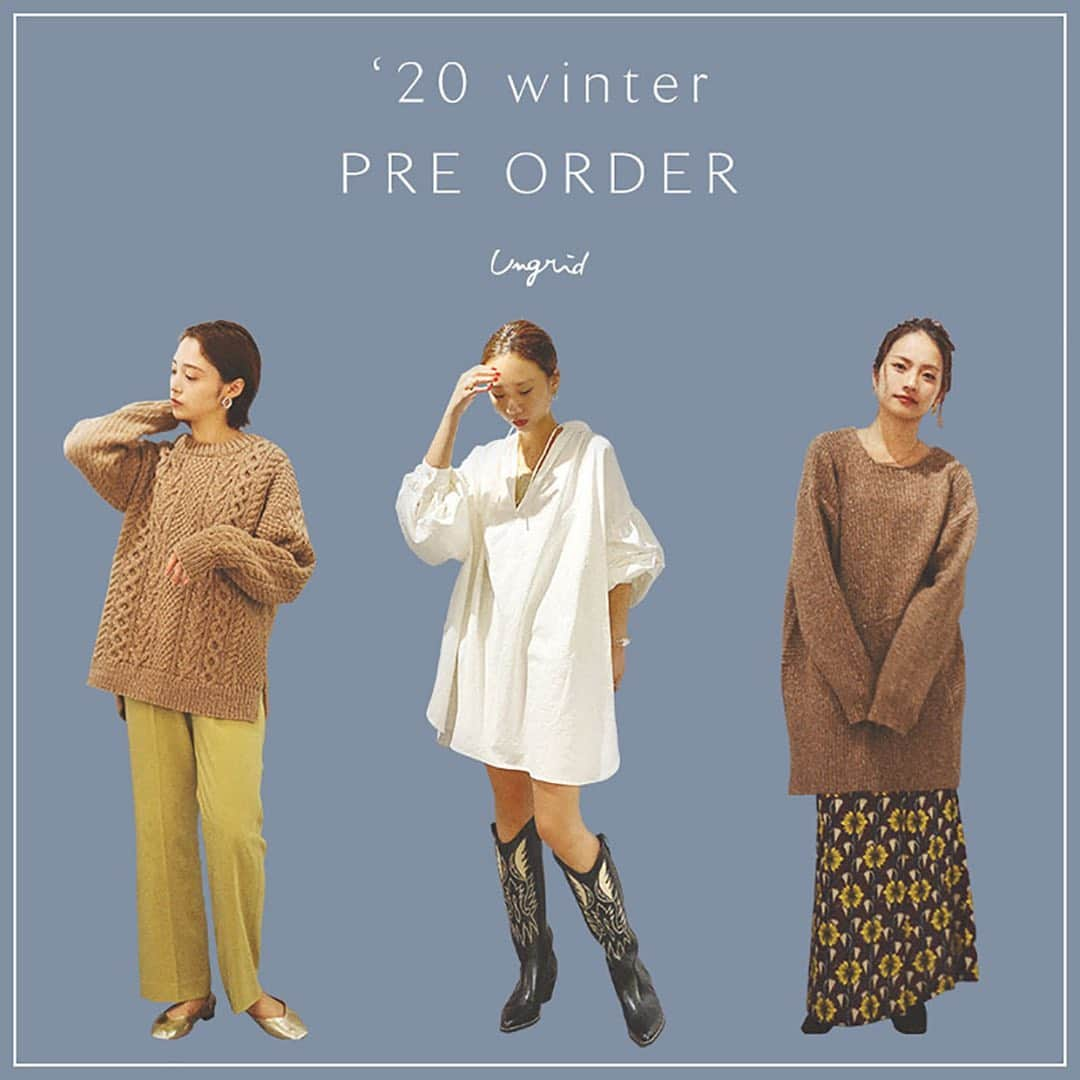 Ungridさんのインスタグラム写真 - (UngridInstagram)「. ＼＼WINTER PRE ORDER／／ 本日12:00〜winter item予約開始 . #ケーブルハンドニット オフホワイト/モカ ¥19,800(tax in) . #スキッパーボリュームワンピース オフホワイト/ブラック/オレンジ ¥9,900(tax in) . #レースアップルーズニット モカ/グレー ¥11,000(tax in) . . 下記 アカウントTOPページリンクより 各サイトをご覧下さい🔗 . RUNWAY channel▶︎ @ungrid_official  ZOZOTOWN▶︎ @ungrid_staffsnap  . . #ungrid #ungrid_official #RUNWAYchannel #zozotown」7月23日 10時59分 - ungrid_official