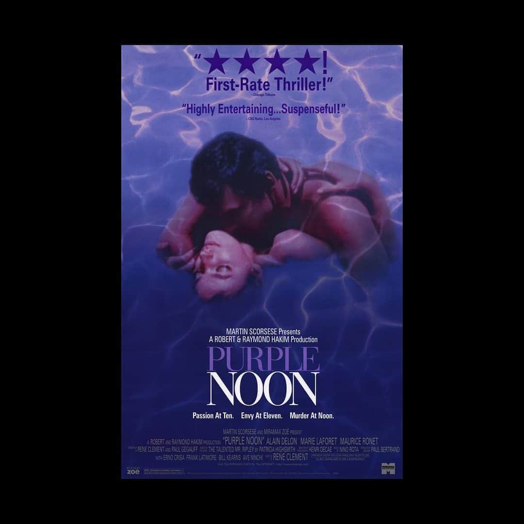 アーネスト・グリーンのインスタグラム：「Purple Noon’s title was inspired by the 1960 film directed by Rene Clement, which is based on the novel “The Talented Mr. Ripley” by Patricia Highsmith.  Anthony Minghella’s 1999 version of the Ripley story is my personal favorite - but both versions present an idyllic, sun-drenched version of coastal Italy in the late 1950’s.  I’ve always been less interested in the thriller-style narrative structure, and more into the look and feel of the “luxurious sensuality” (as the Criterion Collection film series describes it). It’s easy to fantasize about living the life of a millionaire playboy without a care in the world (especially during our worldwide pandemic).  An interesting side-note is that the phrase “Purple Noon” was taken from a classic Romantic poem by Percy Bysshe Shelley called “Stanza Written in Dejection, near Naples”. The poem actually falls more in-line with the emotional, melancholic themes found in my album and it was only after making the connection that I officially settled on the title.  The poem’s narrater describes being surrounded by the natural beauty of Italy - but ultimately still feeling dejected and depressed - that the landscape is of little help in easing his mind.  I think my version of PN is quite similar.  Under the layers of glossy textures, there is still a core sadness shaped by heartbreak and uncertainty.  The first slide is a vintage PN film poster. Second slide is from the 1999 film. Third slide is from the 1960 film and final slide is an excerpt from the Shelley poem...」