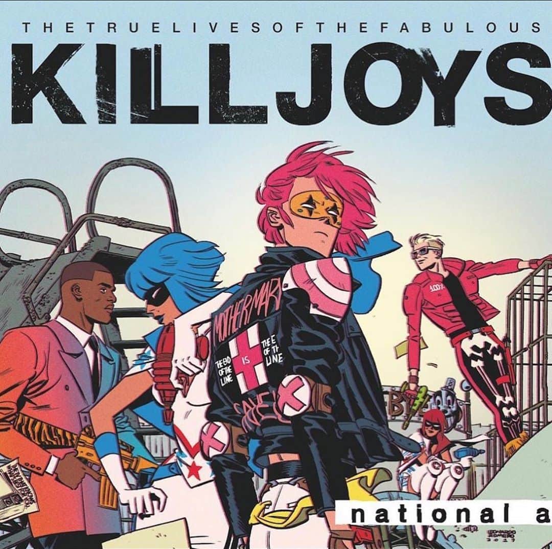 ジェラルド・ウェイさんのインスタグラム写真 - (ジェラルド・ウェイInstagram)「Yesterday, we announced a new True Lives Of The Fabulous Killjoys series: National Anthem. We’re really excited about this book, because we take everything back to the original concept for the series that could have been, many years ago, before it became an MCR concept record and subsequent comic series, now known as TLFK: California. The first thing to know about National Anthem is that it’s very different from any Killjoys material you have seen, read, or heard before. You may recognize some visual elements of the characters, but these are completely different characters from the gang we saw in California 2019. These are the original characters: Mike Milligram, The Codes— Red and Blue, Animax, Kyle 100%, and a ton of others, as well as changes these characters go through years later, and an eventual new member of the gang. This story is set in the 1990’s and the 2000’s, in a world as its was back then. All these years later, Shaun and I couldn’t get this story out of our heads, and thought it was powerful, unique, and different enough from what we had done before to warrant actually making the thing, and I’m really happy we did. The first issue was written in one and a half weeks, about 44 pages long, and it was dying to get out. So, try and come to this with a fresh brain and unlearn everything you know about the Killjoys. It’s also a mature readers book. The creative team is one of the best I have ever worked with, some old friends and new friends. Shaun Simon co-writes with me, @leo_romero11 handles the line art, @whoajordie handles the colors, @natepiekos handles the letters, @beckycloonan as well as @prentler and others, handle the variant covers. And everyone is doing something they’ve never done before, and operating from a new and experimental place. It hits shops and digital on October 14th, published by @darkhorsecomics. We can’t wait for you to check it out. #tlfk #thetruelivesofthefabulouskilljoys #TLFKnationalanthem #nationalanthem #darkhorsecomics #booksontape」7月23日 3時59分 - gerardway