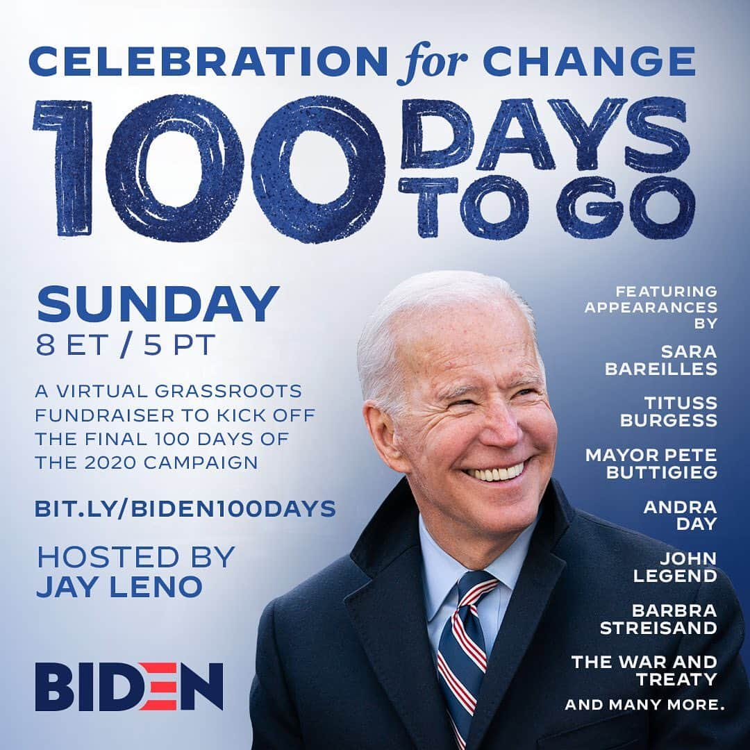 ジョン・レジェンドさんのインスタグラム写真 - (ジョン・レジェンドInstagram)「Join me in a #CelebrationForChange this Sunday, July 26, in support of @joebiden for president.   We have #100DaysToGo until the presidential election—let's do all we can to help elect him this November.  Join us here: bit.ly/BIDEN100DAYS #TeamJoe」7月23日 4時26分 - johnlegend