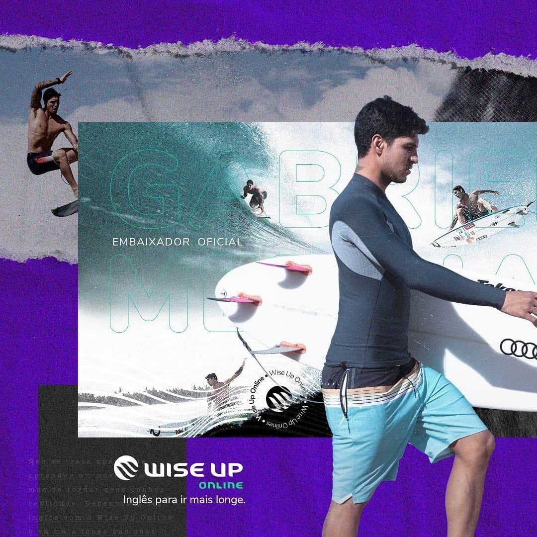 ガブリエル・メディーナのインスタグラム：「Feliz em anunciar que meu inglês agora vai ser tão bom quanto meu surfe, já que agora me tornei o embaixador oficial da Wise Up Online! Obrigada @wiseuponline por estar ao meu lado desde o início e acreditar em mim. A parceria de vocês foi sempre muito importante para o meu desenvolvimento como atleta e pessoa. E agora estão presentes em mais 40 países, ou seja, ninguém tem mais desculpa para não aprender inglês! 👨🏾‍💻📚  I am happy that I will be able to improve my English with Wise Up Online. It's always important to keep learning! 👊」