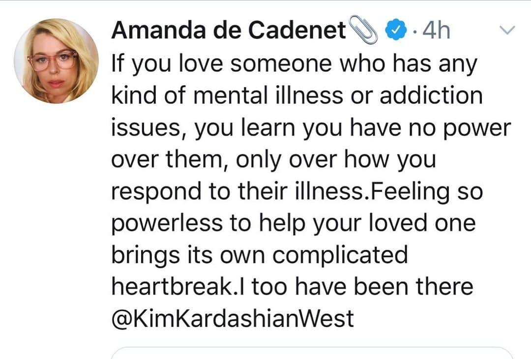 アマンダ・デ・カディネットのインスタグラム：「For anyone who loves someone with mental illness or addiction . Please remember the “ Three C’s”  1)I didn’t cause it  2)I can’t control it 3)I can’t cure it」