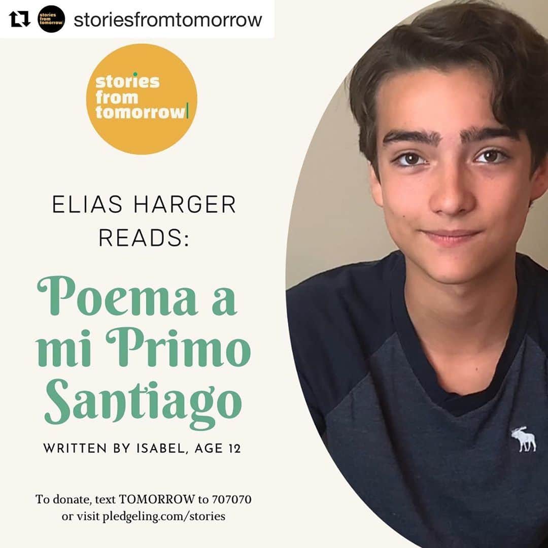 イライアス・ハーガーさんのインスタグラム写真 - (イライアス・ハーガーInstagram)「Yay! I’m so excited! It’s a great poem! #Repost @storiesfromtomorrow ・・・ COMING SOON: @eliasharger reads “Poema a mi Primo Santiago” written by Isabel, age 12」7月23日 6時18分 - eliasharger