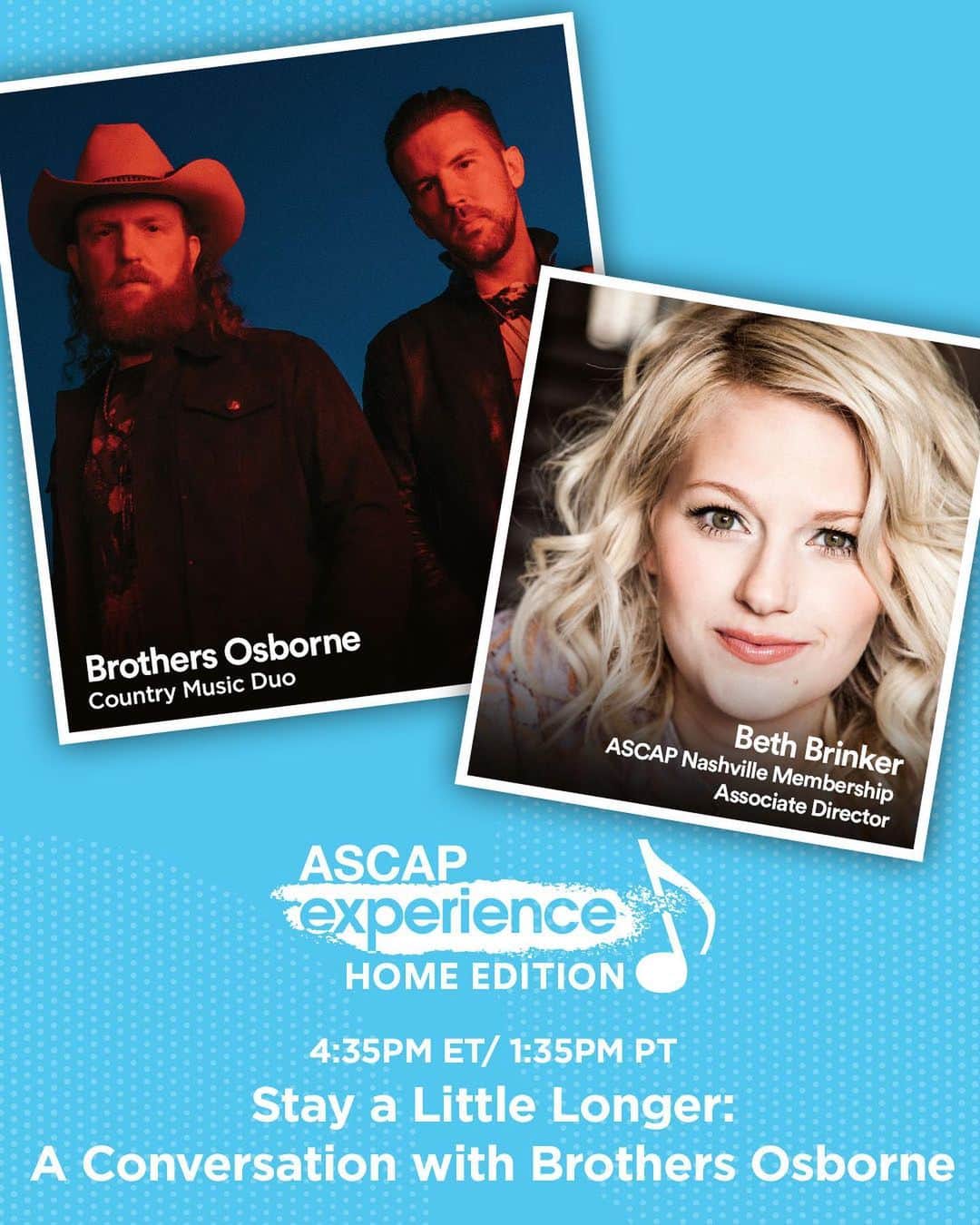 ASCAPさんのインスタグラム写真 - (ASCAPInstagram)「@brothersosborne join us for an uplifting, down-to-earth conversation about their musical path & how they’re grappling with Nashville’s new normal. Watch LIVE tomorrow at 4:35PM ET 1:35PM PT. 🔗 in bio to register #ASCAPExperience #ASCAPCountry」7月23日 7時10分 - ascap