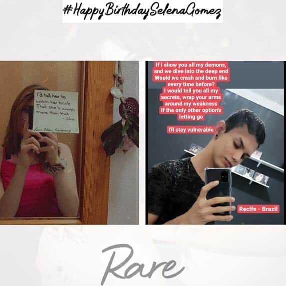 Always With Selenaのインスタグラム：「🦋 DRAG TO THE SIDE AND SEE ALL PHOTOS🦋 Dear @selenagomez, we made this project to celebrate your life...  28 years of love, faith, talent, kindness, empathy... Thank you for showing us what it's like to love yourself first, thank you for making us feel rare and unique, thank you for showing us that vulnerability is strength,  thank you for being so honest in the lyrics of your songs, thank you for being you!!! Thanks for all the love with us Selenators!  Thank you for not giving up... We want you to know that we love you very much, always and forever...  We will always be here with you... In these photos and video is a Selenator from every place in this world, all with lyrics for a song from the album Rare ... Thanks for the message that the album sends to us! Thank you for inspiring an entire generation ❤  Happy birthday queen, God bless you ... Happy 28 🦋🎉👑❤」