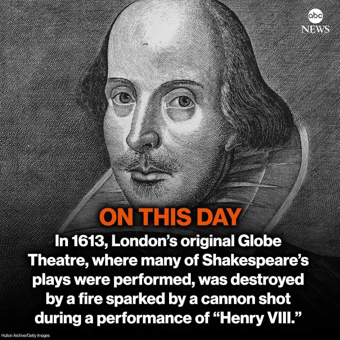 ABC Newsさんのインスタグラム写真 - (ABC NewsInstagram)「ON THIS DAY: In 1613, London’s original Globe Theatre, where many of Shakespeare’s plays were performed, was destroyed by a fire sparked by a cannon shot during a performance of “Henry VIII.” #shakespeare #history #onthisday」6月29日 19時15分 - abcnews