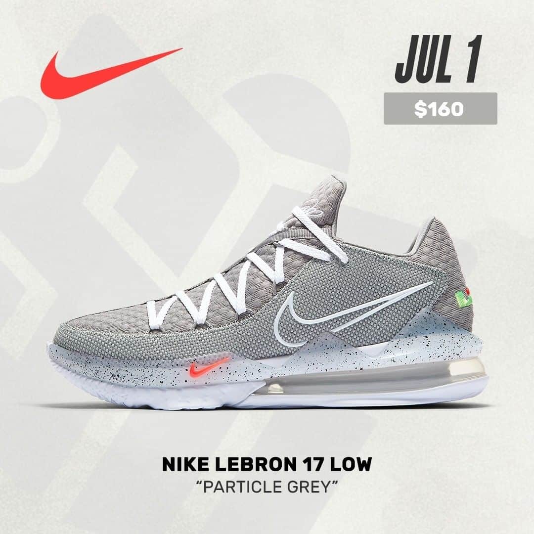 Sneaker Newsさんのインスタグラム写真 - (Sneaker NewsInstagram)「#SNReleaseAlert : The Nike LeBron 17 Low "Particle Grey" will drop on July 1st. Although the colorway is neutral, hits of bright colors are seen in the logos and the king's crown emblem on the heel. Tap the link in our bio for a closer look.」6月29日 15時00分 - sneakernews
