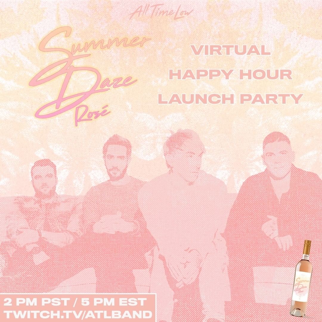 All Time Lowのインスタグラム：「Join us tomorrow (Tuesday) at 2pm PST / 5pm EST on twitch while we enjoy a drink...in celebration of a new drink. It’s the official @summerdazerose virtual happy hour launch party 🌹 twitch.tv/ATLBand」