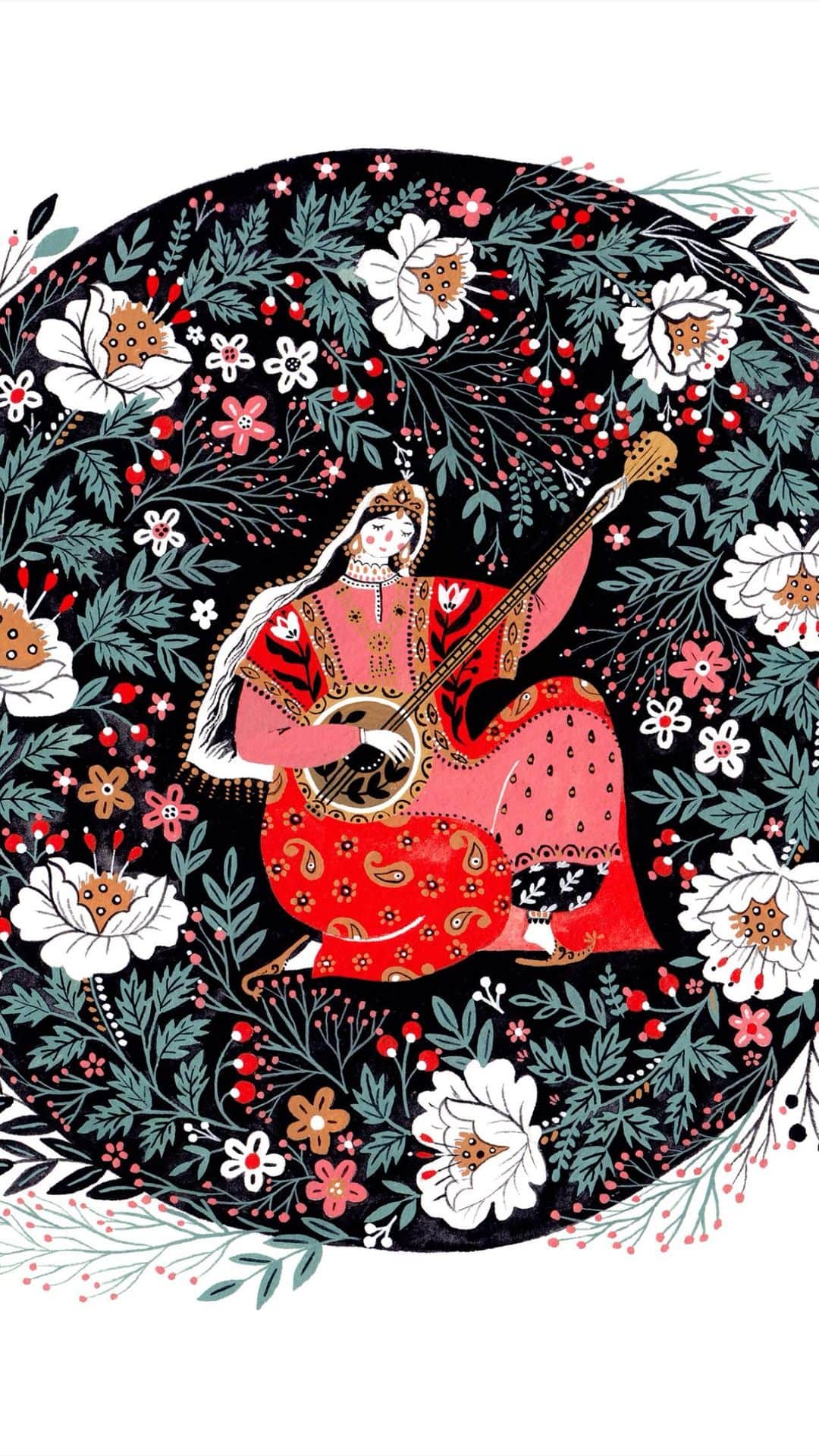Dinara Mirtalipovaのインスタグラム：「Last night I stayed up late to create this ))) I feel more and more nostalgic for my culture and old songs like this one remind me of my Uzbek Grandma Hodjia, she too enjoyed these instrumental monochromatic tunes in the background. At times these songs lasted for a good half hour, and she liked to take naps listening to these songs. over and over ❤️」