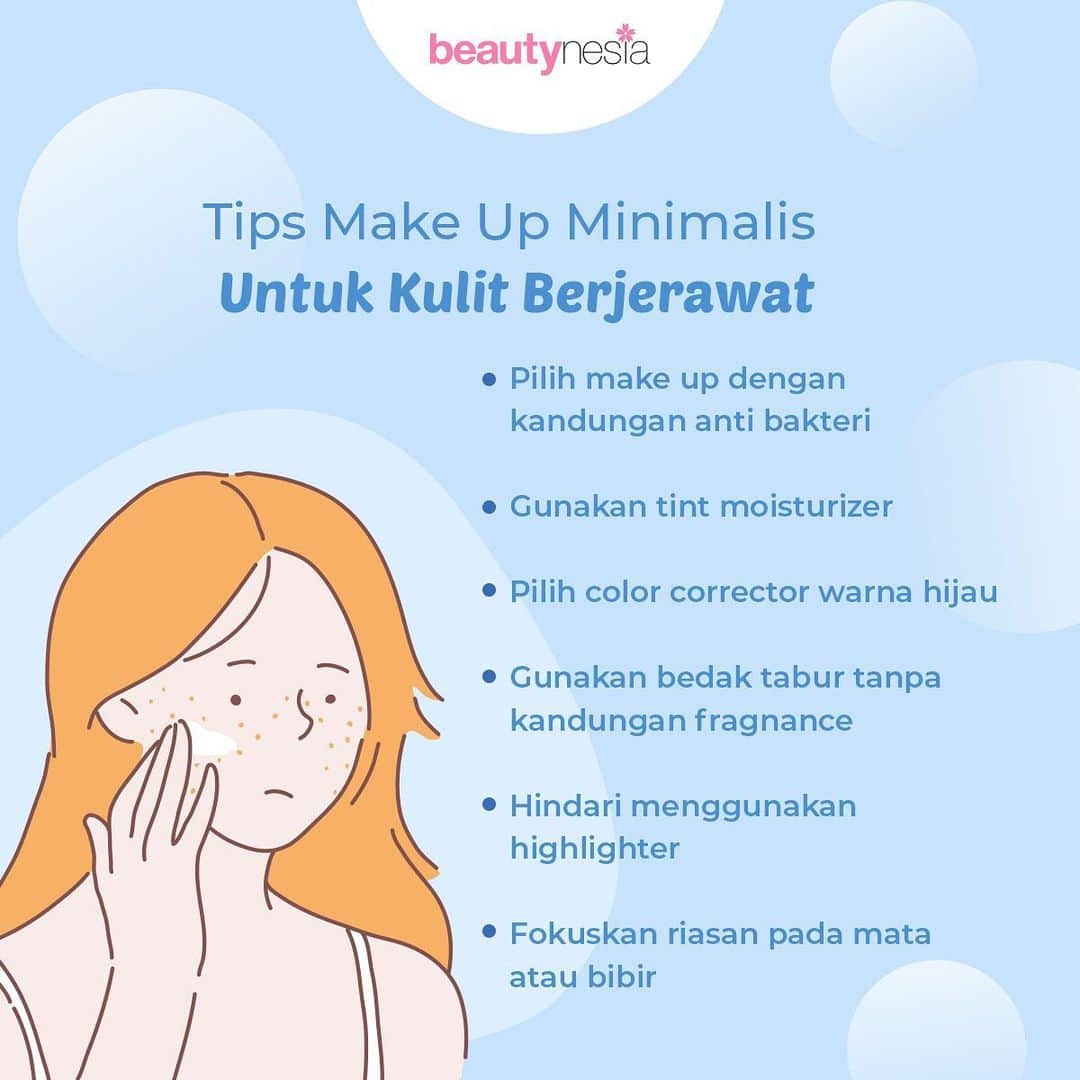 Beauty | Health | Fashionさんのインスタグラム写真 - (Beauty | Health | FashionInstagram)「Bagi yang memiliki kulit berjerawat memang sah sah aja untuk pakai make up, tapi dengan syarat gunakan kandungan yang aman untuk kulit dan jangan terlalu berat. Penggunaan highlighter juga jangan terlalu sering karena akan rentan membuat jerawat semakin menonjol.⁣ ⁣ Nah kalau tips makeup minimalis ala kamu, gimana nih Beautynesian?⁣ ⁣ #BeautynesiaID #Beautynesia #Jerawat #MakeupJerawat #MakeupTips #KulitBerjerawat #MakeupNatural #MakeupMinimalis」6月29日 20時40分 - beautynesia.id