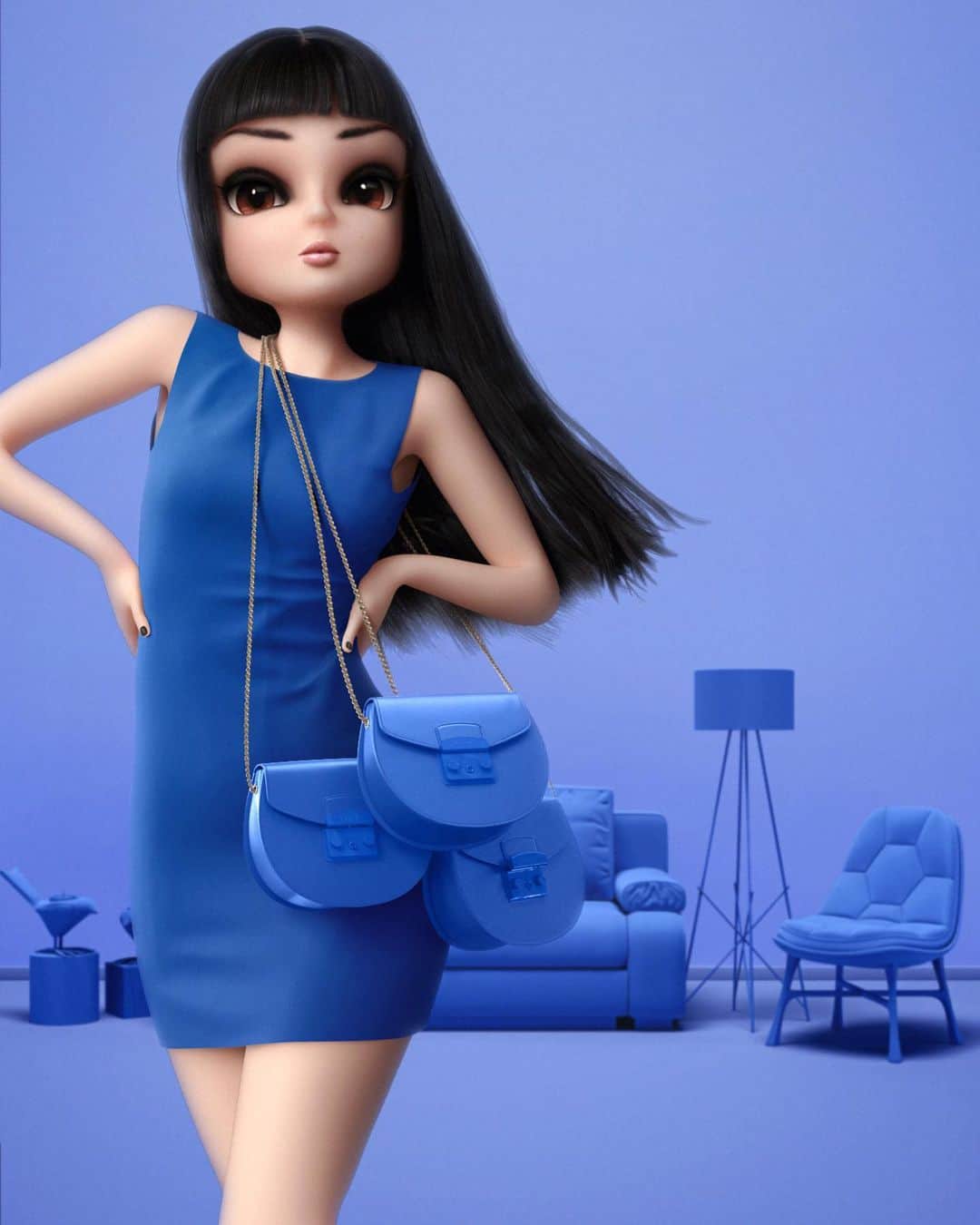 フルラのインスタグラム：「Did you know? @noonoouri joined the #furladance challenge on TikTok - find her also at @lofficielitalia and follow along to be part of it. Get moving in blue!  #furlametropolis #thefurlasociety #furlafeeling #newcollection #furla #accessories #fashion」