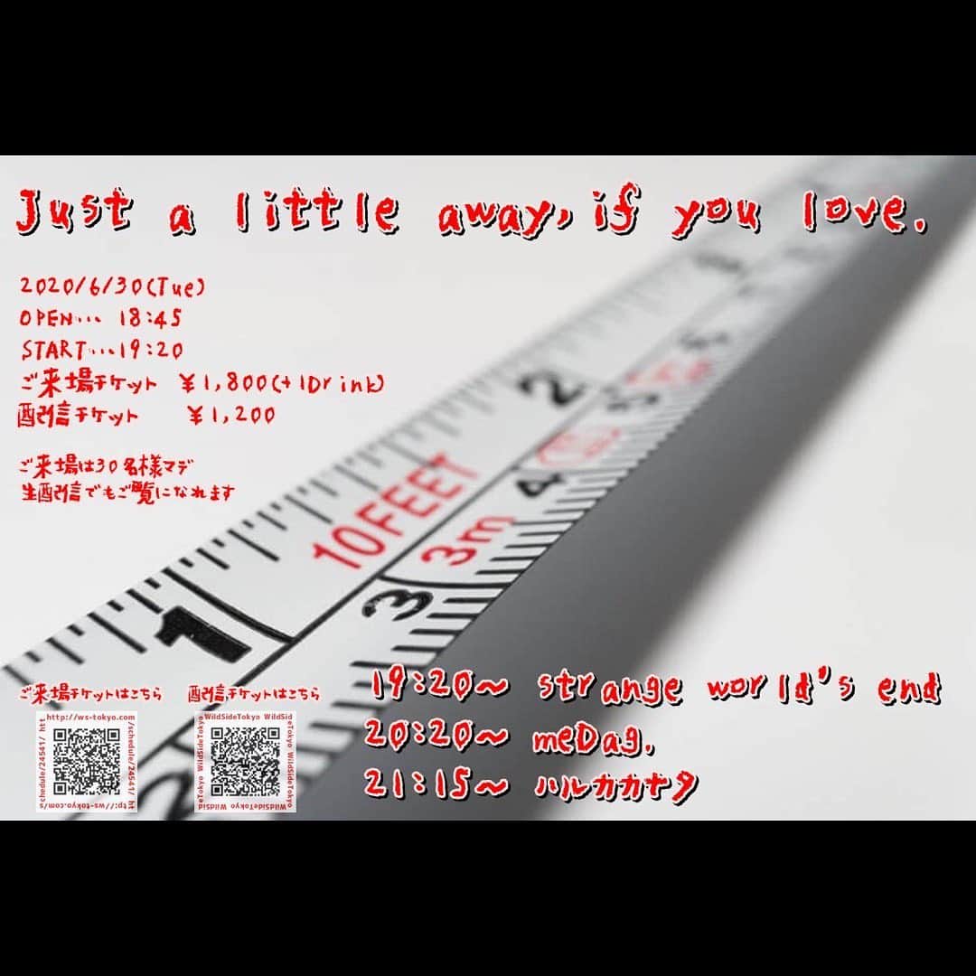 飯田カヅキさんのインスタグラム写真 - (飯田カヅキInstagram)「strange world's end、﻿ 明日はこちら。﻿ ﻿ スリーマンイベントで﻿ 俺たちの出番は19:20～から。﻿ ﻿ 久々のワイサイ楽しみ。﻿ ﻿ 会える人は現地か配信で会いましょう。﻿ ﻿ ﻿ ■‪‪6月30日‬‬(火)‪‬@新宿WildSideTokyo﻿ http://ws-tokyo.com/﻿ ﻿ 『Just a little away,if you love.』﻿ ﻿ timetable:﻿ ‪19:20‬～ strange world's end﻿ ‪20:20‬～ meDag.﻿ ‪21:15‬～ ハルカカナタ﻿ ﻿ OPEN ‪18:45‬ / START 19:20﻿ ご来場チケット￥1,800 / DRINK別﻿ 配信チケット￥1,200﻿ ﻿ ▽strange world's end ご来場チケット予約﻿ http://www.strangeworldsend.com/schedule-1/ticket-info/﻿ ご来場チケットは限定30名になります。﻿ ﻿ ▽生配信チケットのご購入はこちら﻿ http://wildsidetokyo.omatsuri.tech/detail_2719.html﻿ お持ちのPC、タブレット等でもご覧いただけます。﻿ アーカイブは‪7/5(日)22:00‬まで繰り返しご視聴可能。﻿ ﻿ ※コンビニ決済は配信終了3日前までとなります。﻿ ﻿ #strangeworldsend #ストレンジワールズエンド #飯田カヅキ #kazukiiida #平マサト #masatotaira #フルカワリュウイチ #ryuichifurukawa #band #バンド #新宿wildsidetokyo #新宿 #live #livephoto #ライブ #livehouse #ライヴハウス」6月29日 21時32分 - kazukiiida_strange